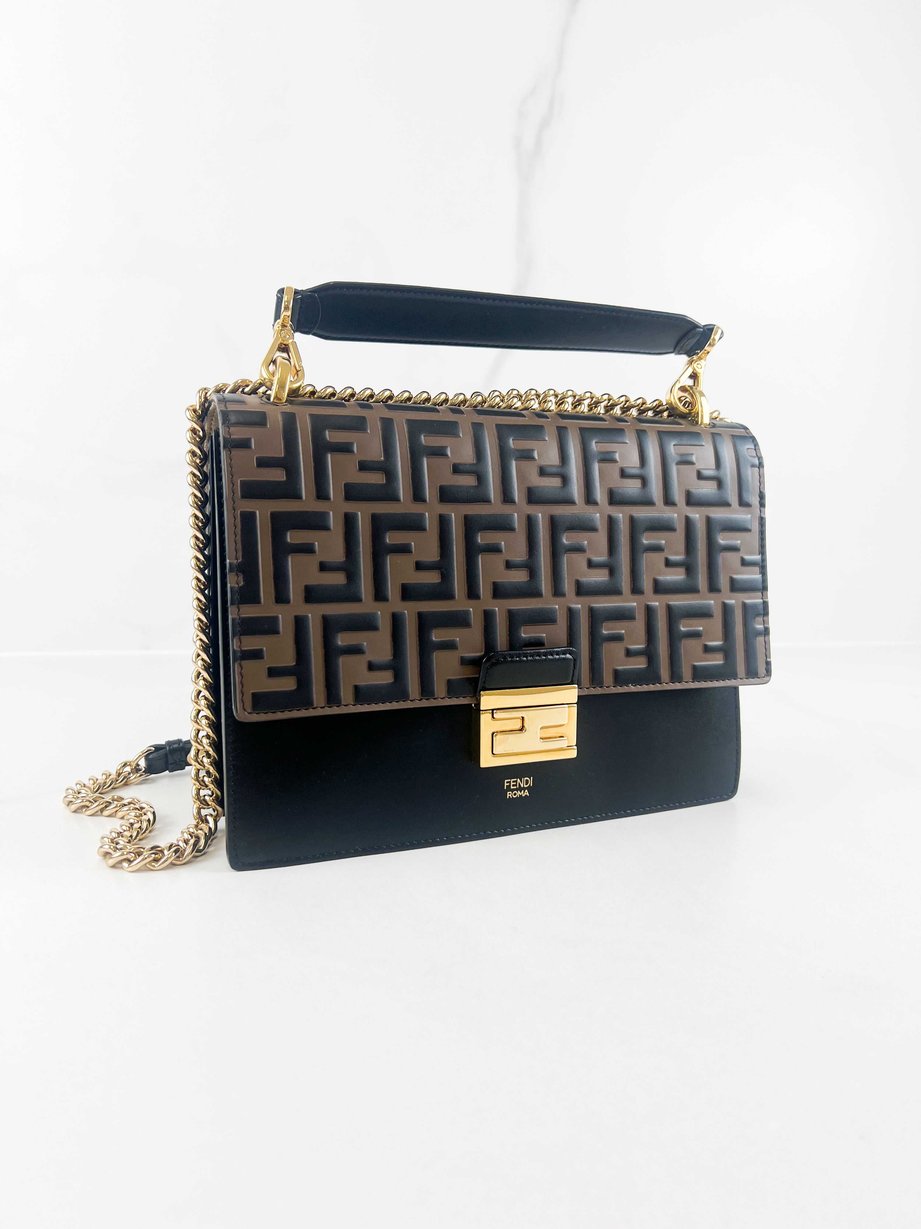 Fendi Kan I Medium Embossed Shoulder Flap Bag