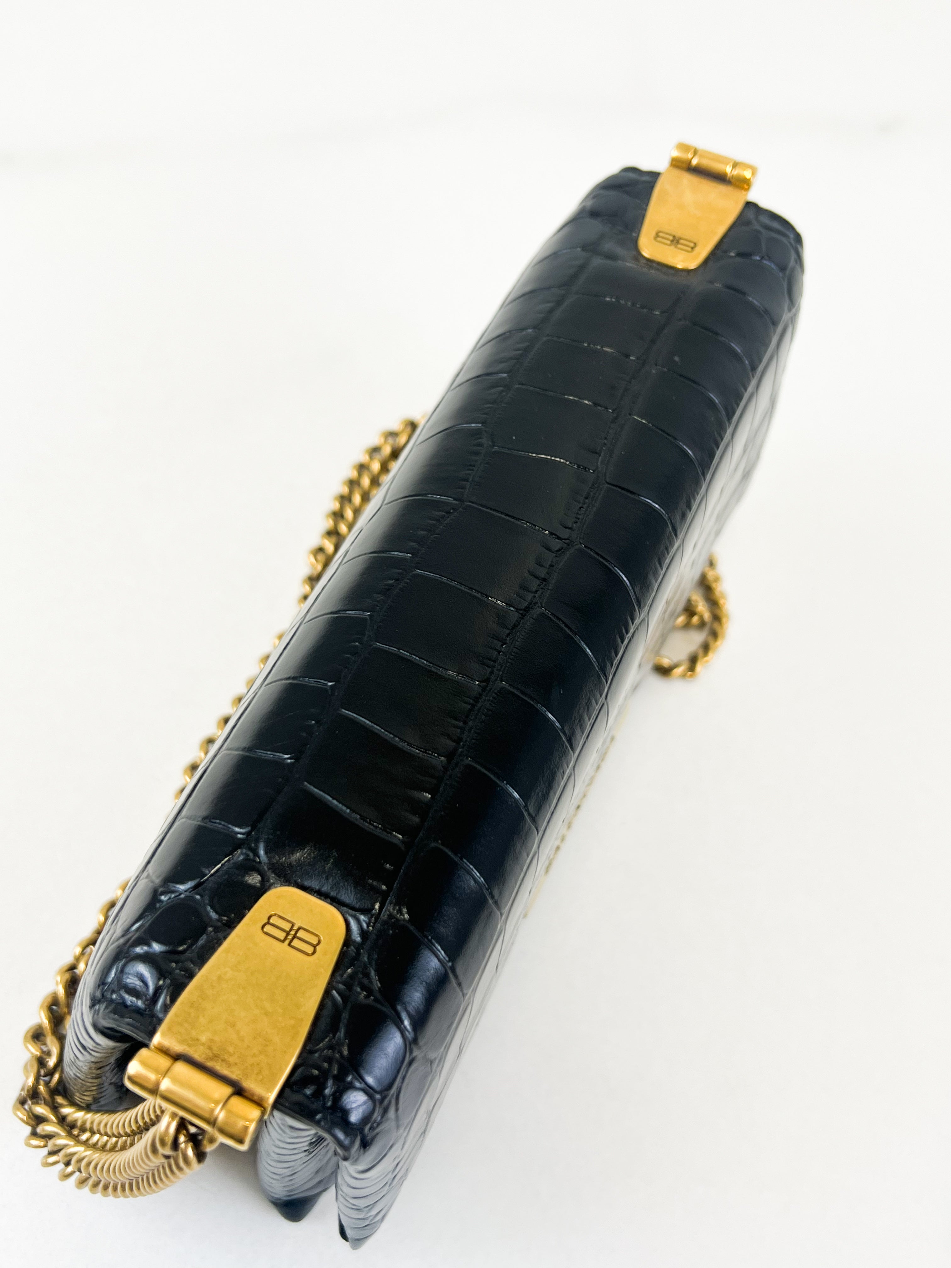 Balenciaga Triplet Croc Embossed Leather Shoulder Bag