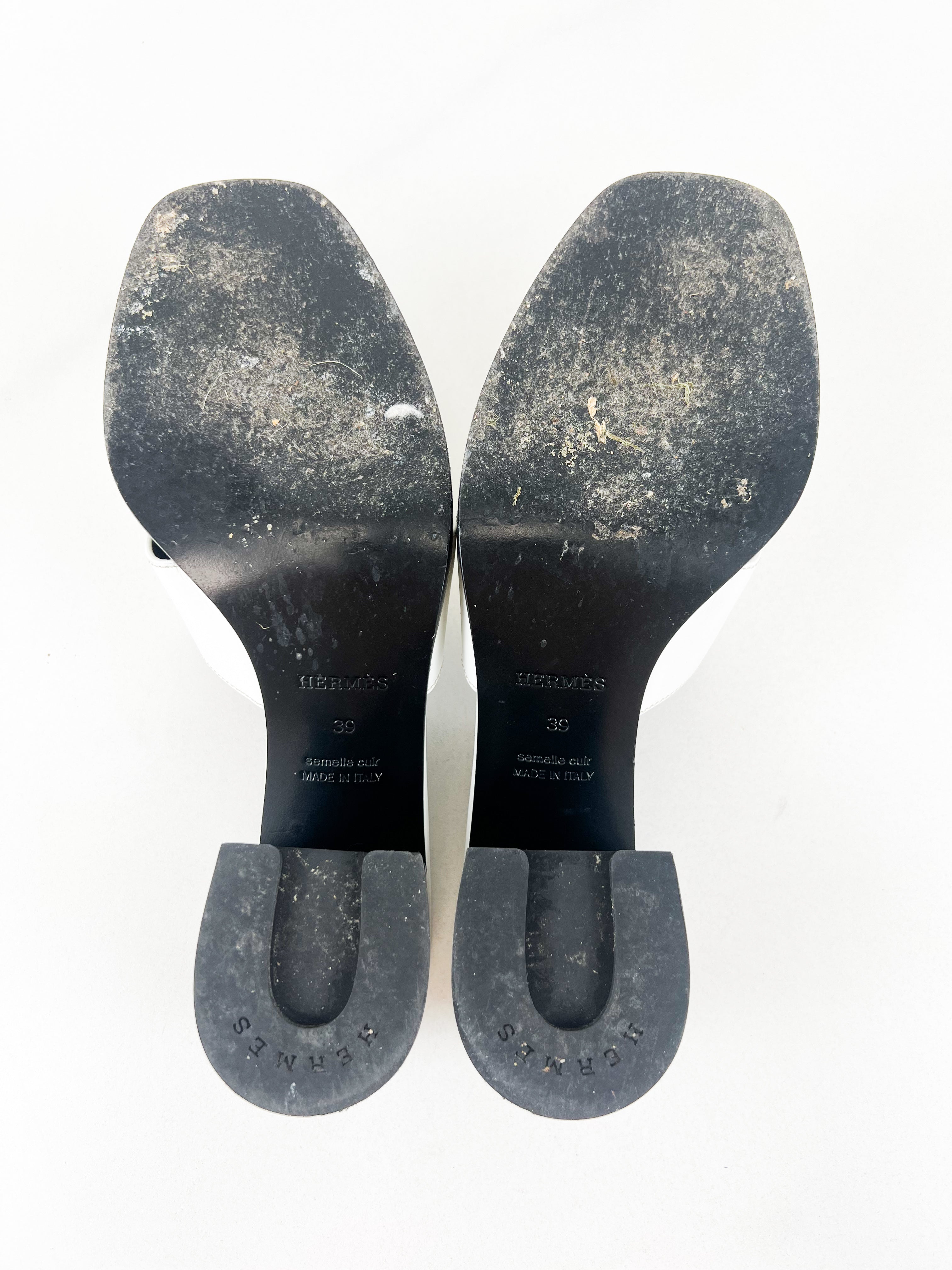 Hermes Helia Heel in White Size 39