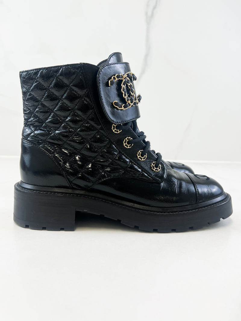 Chanel Quilted Combat Boot Size 39