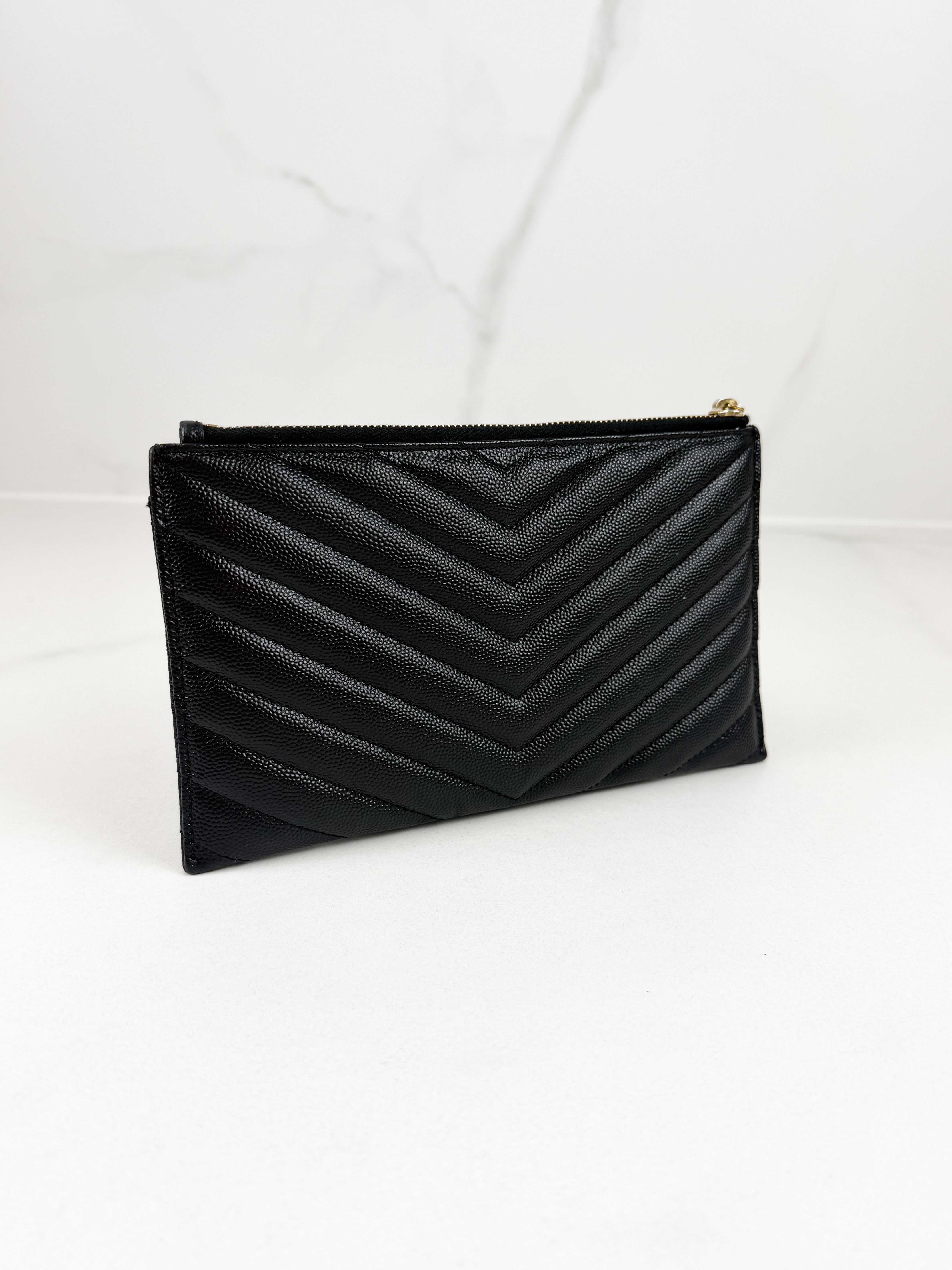 Saint Laurent Cassandre Metelasse Pouch in Grain De Poudre Leather with GHW