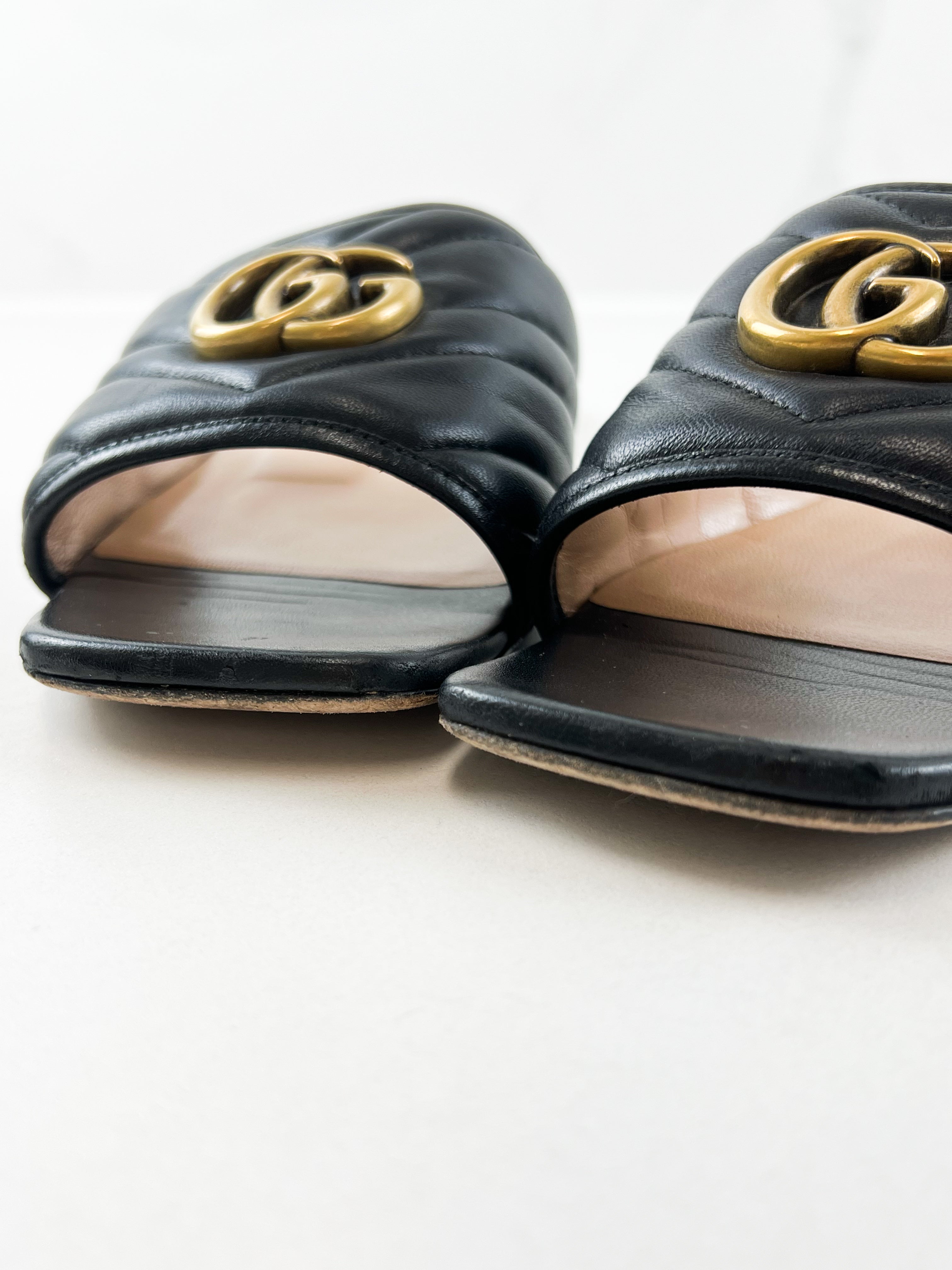 Gucci Jolie Marmont GG Logo Quilted Slides Size 38