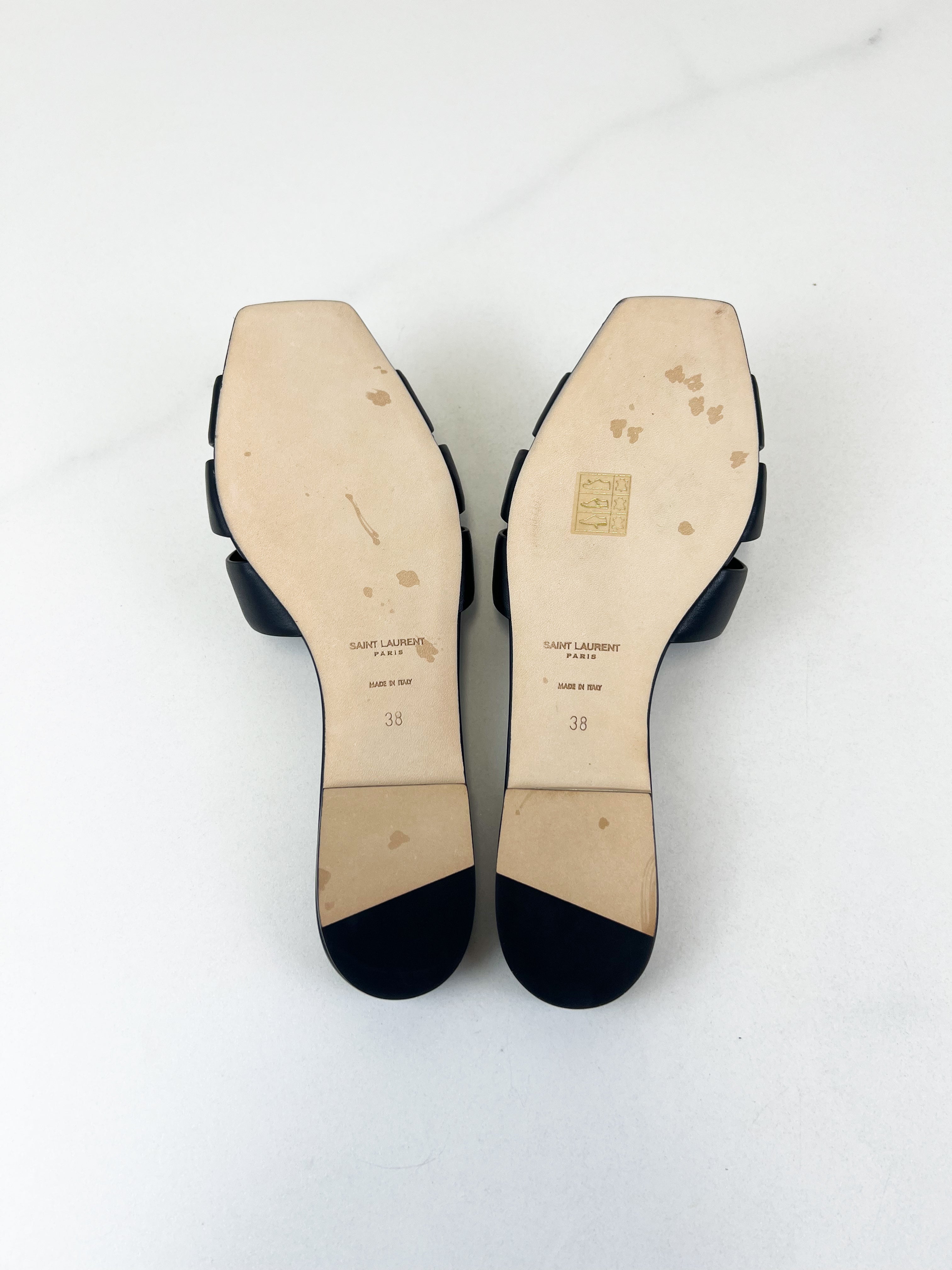Saint Laurent Black Tribute Flat Mules Size 38