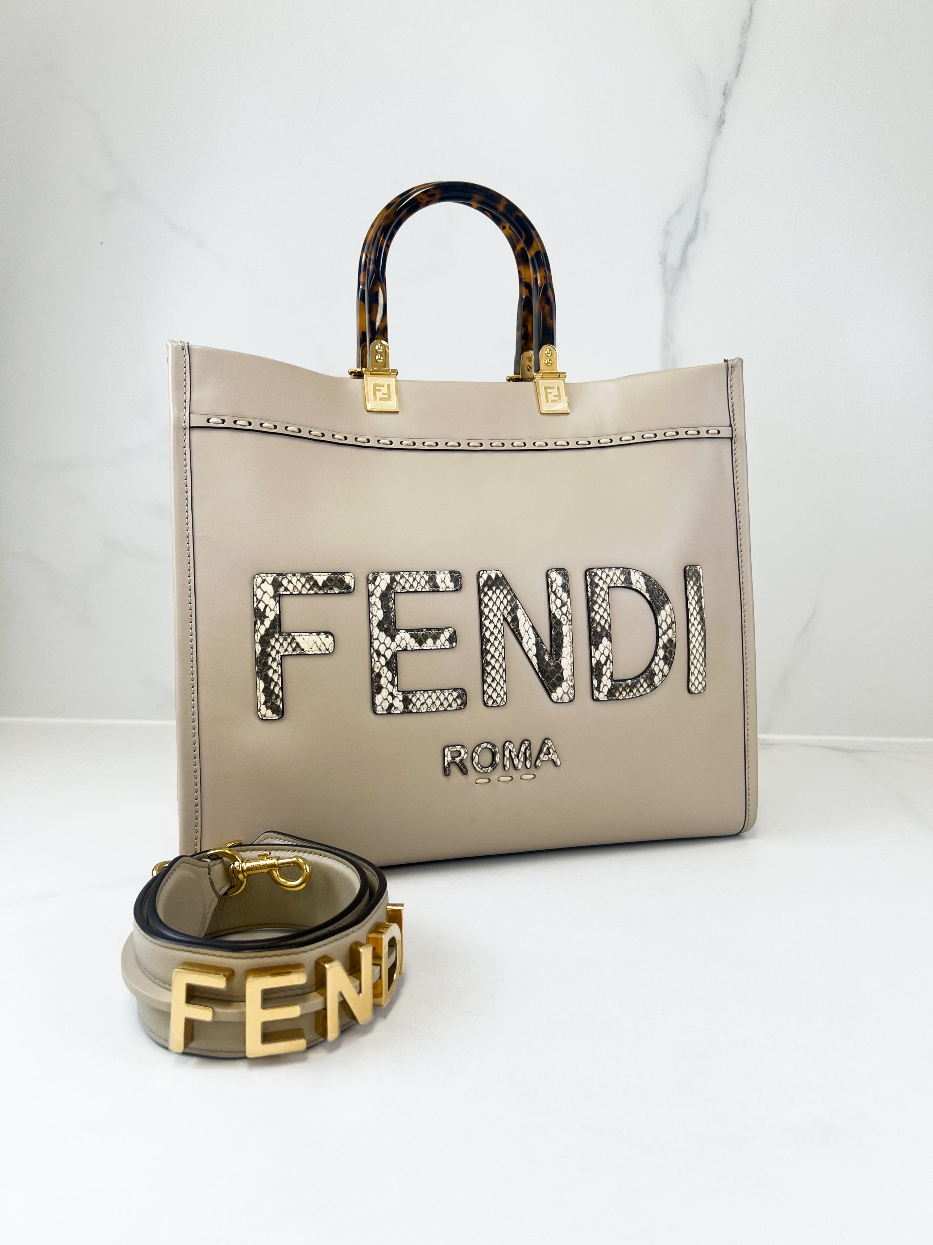 Fendi Medium Sunshine Tote Bag In Beige
