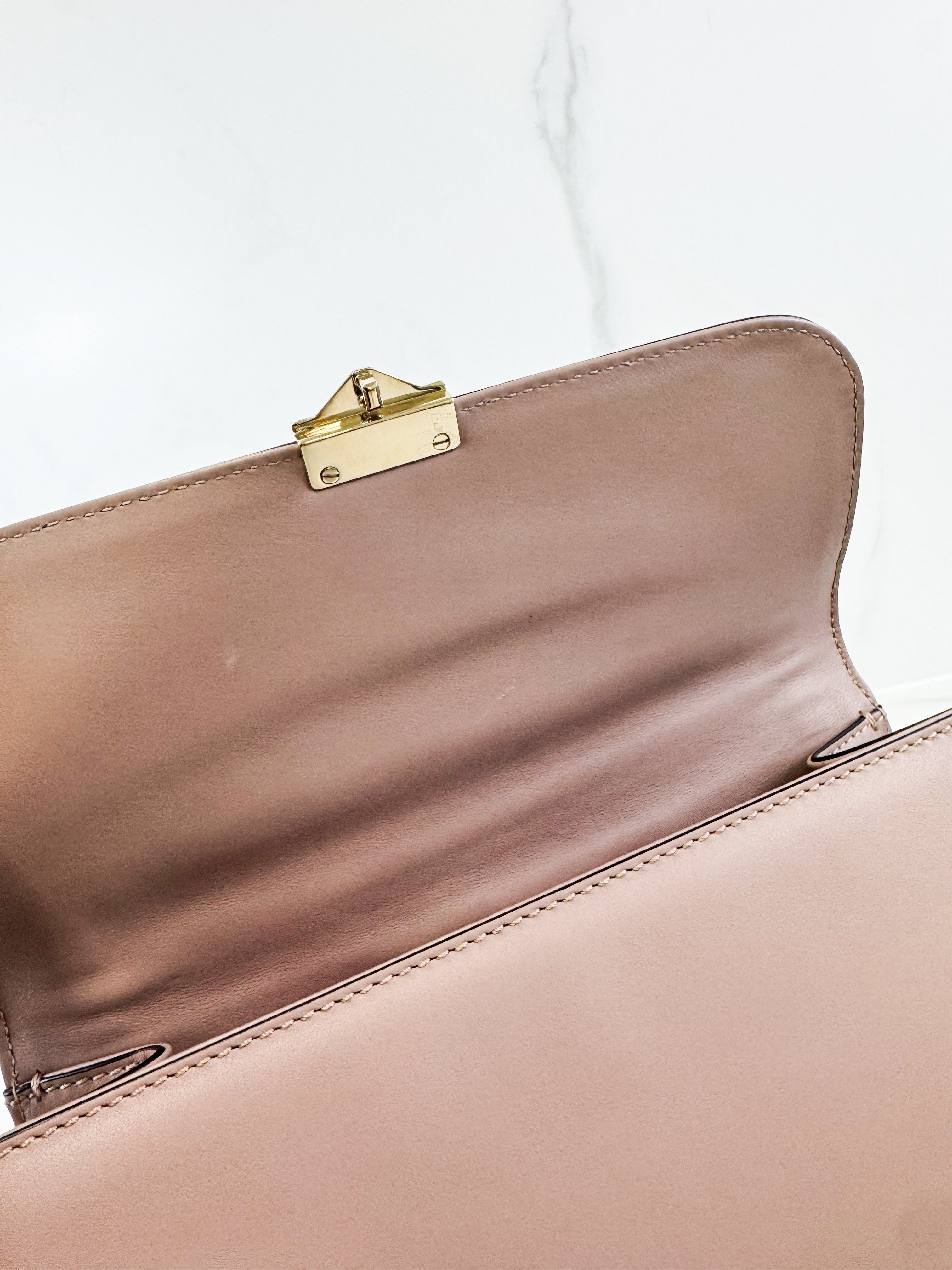 Valentino Garavani Pink Vitello Medium Glam Lock Rockstud Flap Bag