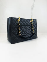 Chanel Black Caviar CC Logo Embossed GST Tote