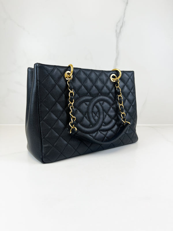 Chanel Black Caviar CC Logo Embossed GST Tote