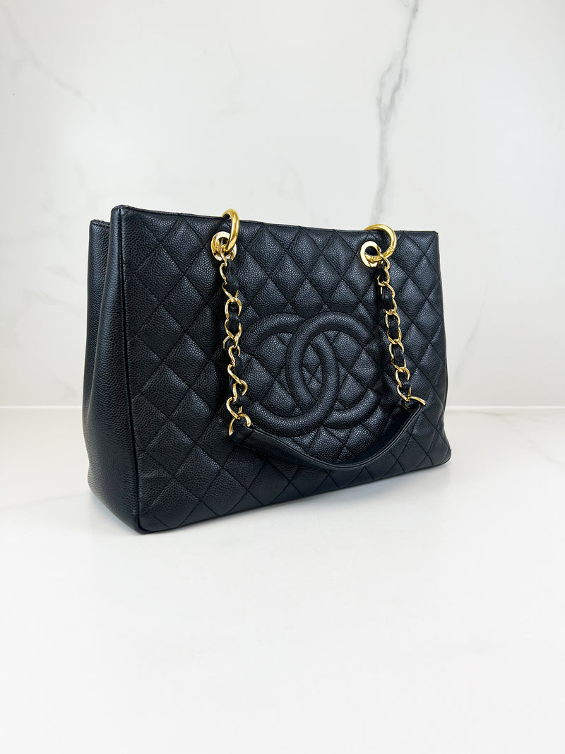 Chanel Black Caviar CC Logo Embossed GST Tote