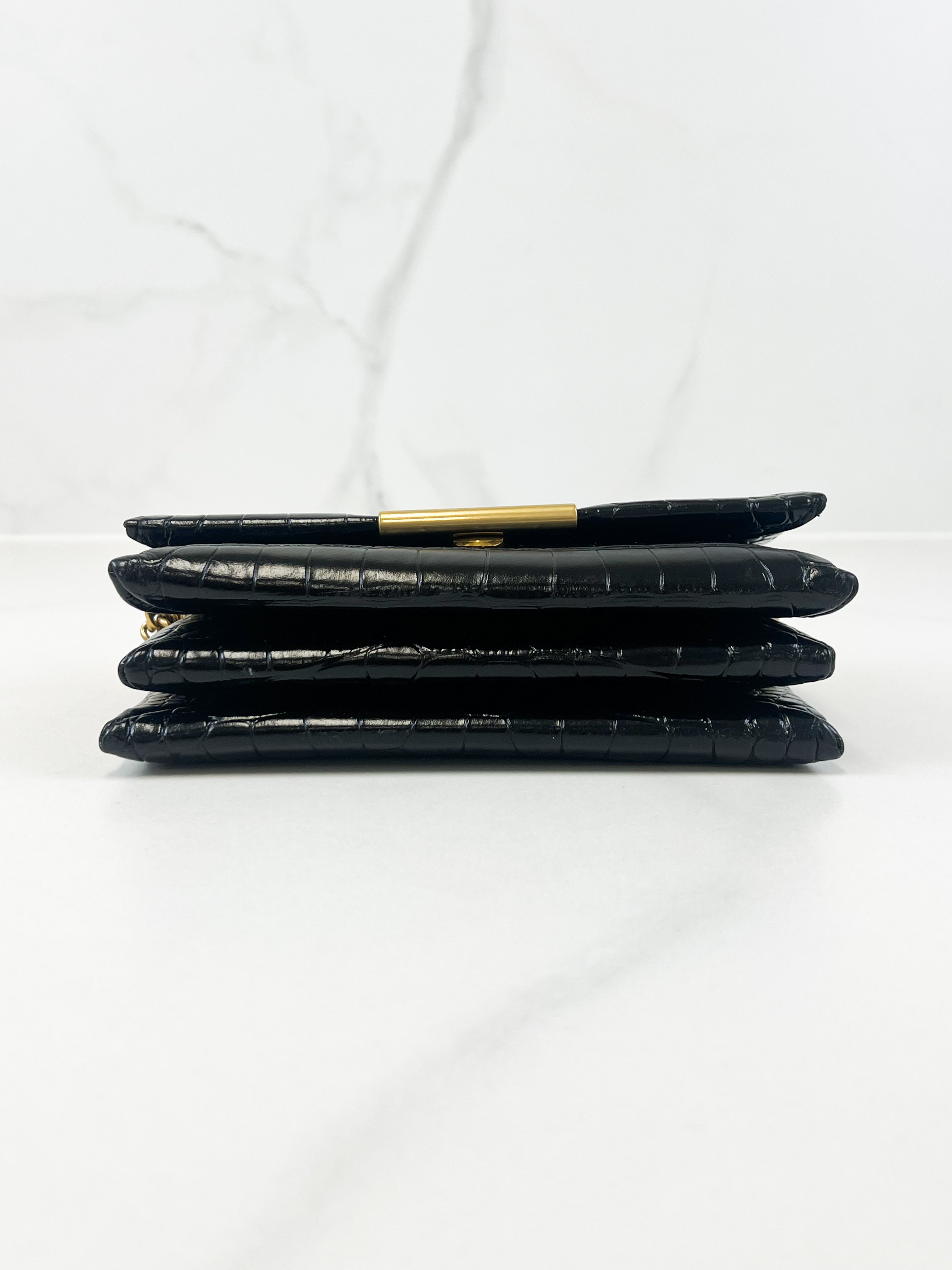 Balenciaga Triplet Croc Embossed Leather Shoulder Bag