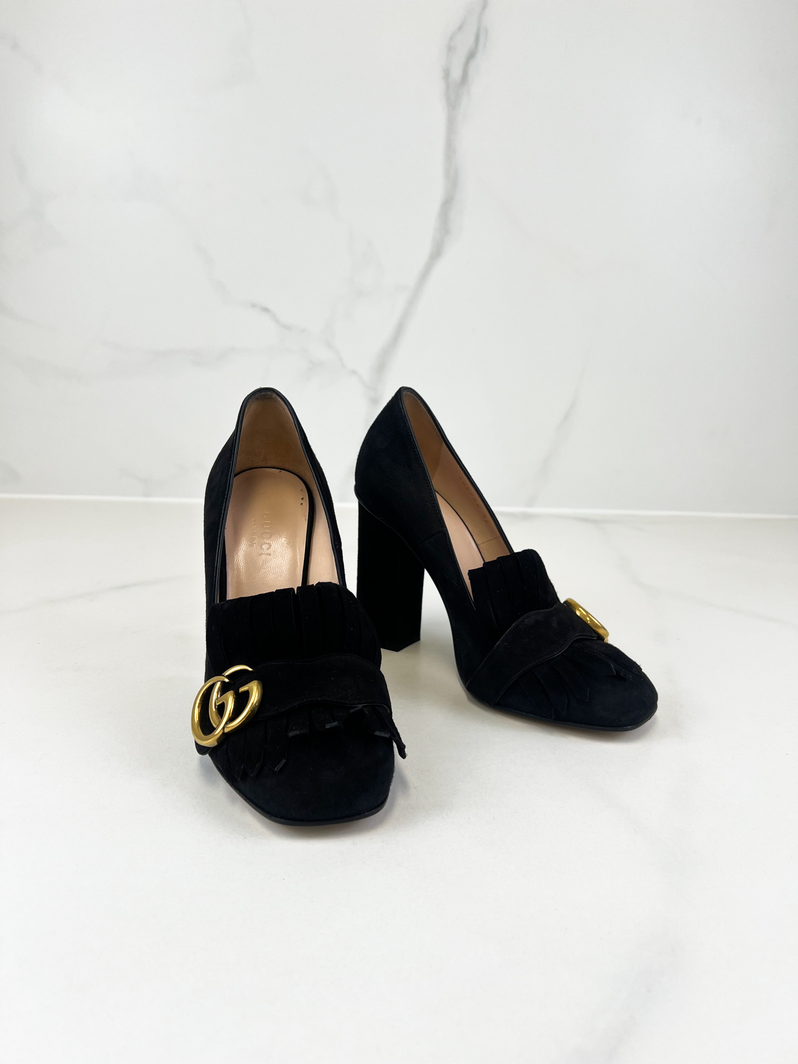 Gucci GG Marmont Velvet Fringed Pumps Size 36