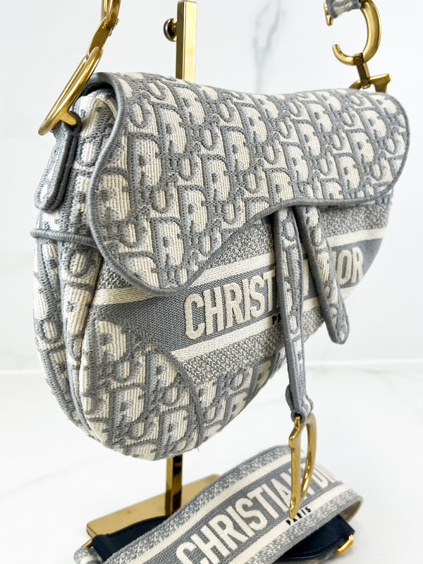 Christian Dior Medium Grey Oblique Saddle Bag with Strap