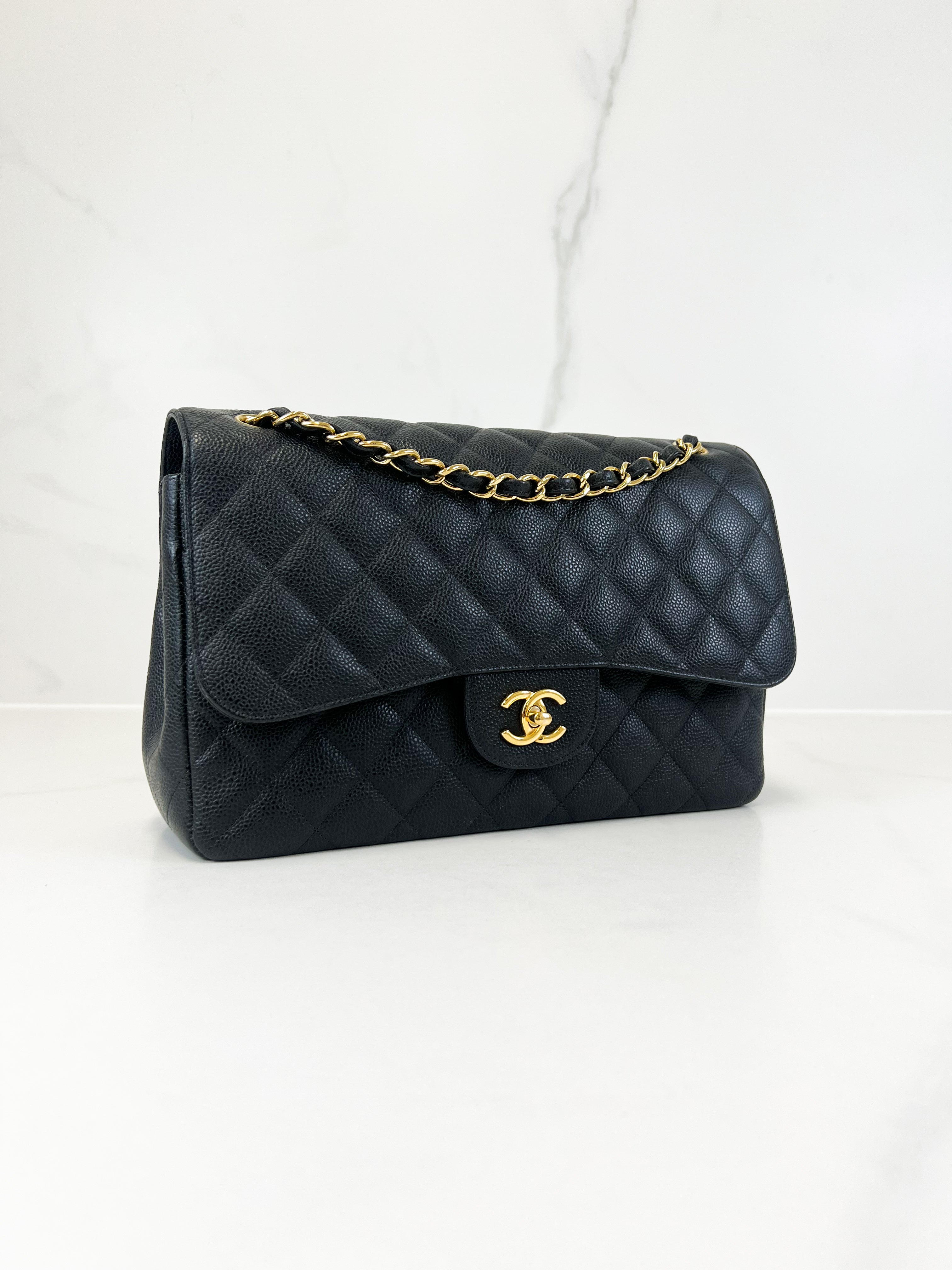 Chanel Classic Jumbo Double Flap Caviar Shoulder Bag GHW