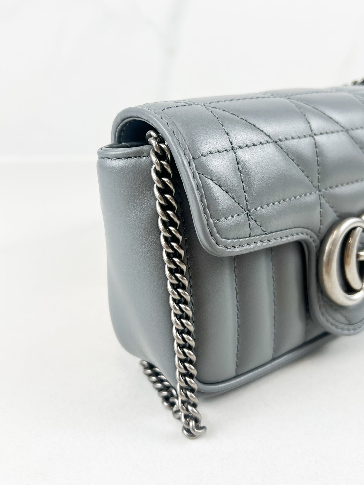 Gucci Deep Grey GG Marmont Matelasse Super Mini Bag