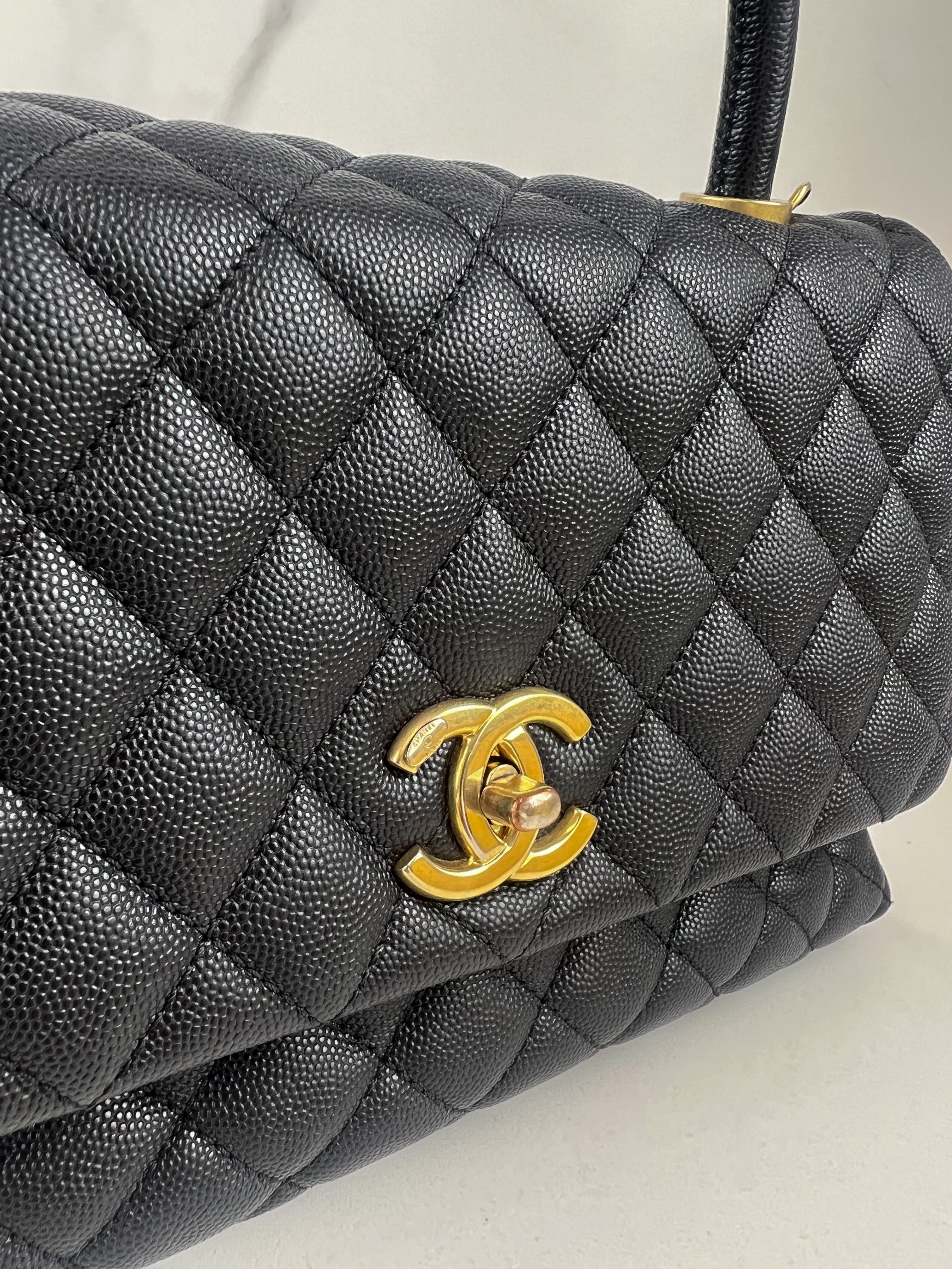 Chanel Medium Top Handle Coco in Black Caviar with GHW
