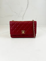 Chanel Red Trendy Wallet On Chain with Light GHW