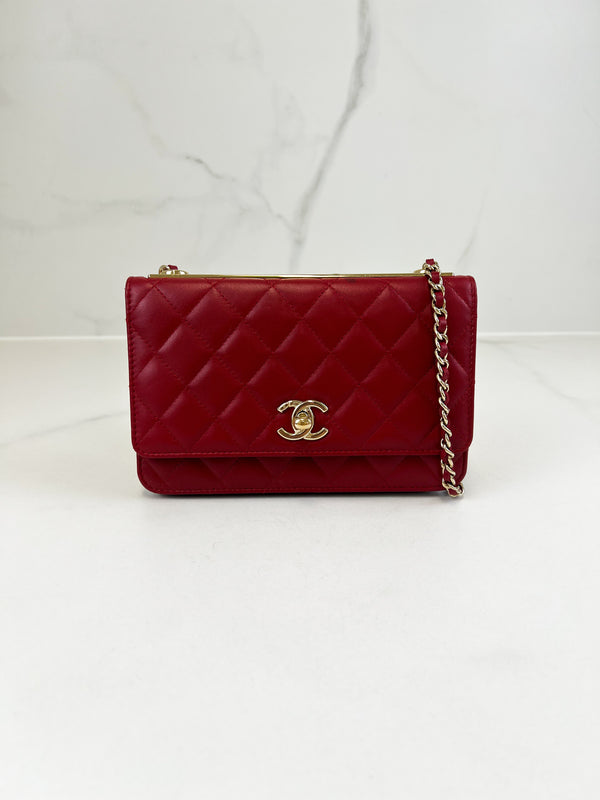 Chanel Red Trendy Wallet On Chain with Light GHW