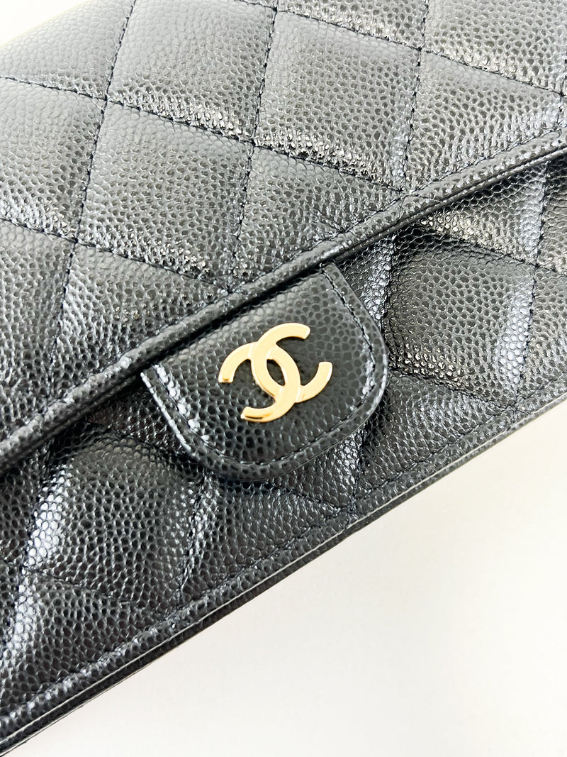Chanel CC Caviar Black Classic Phone Holder WOC