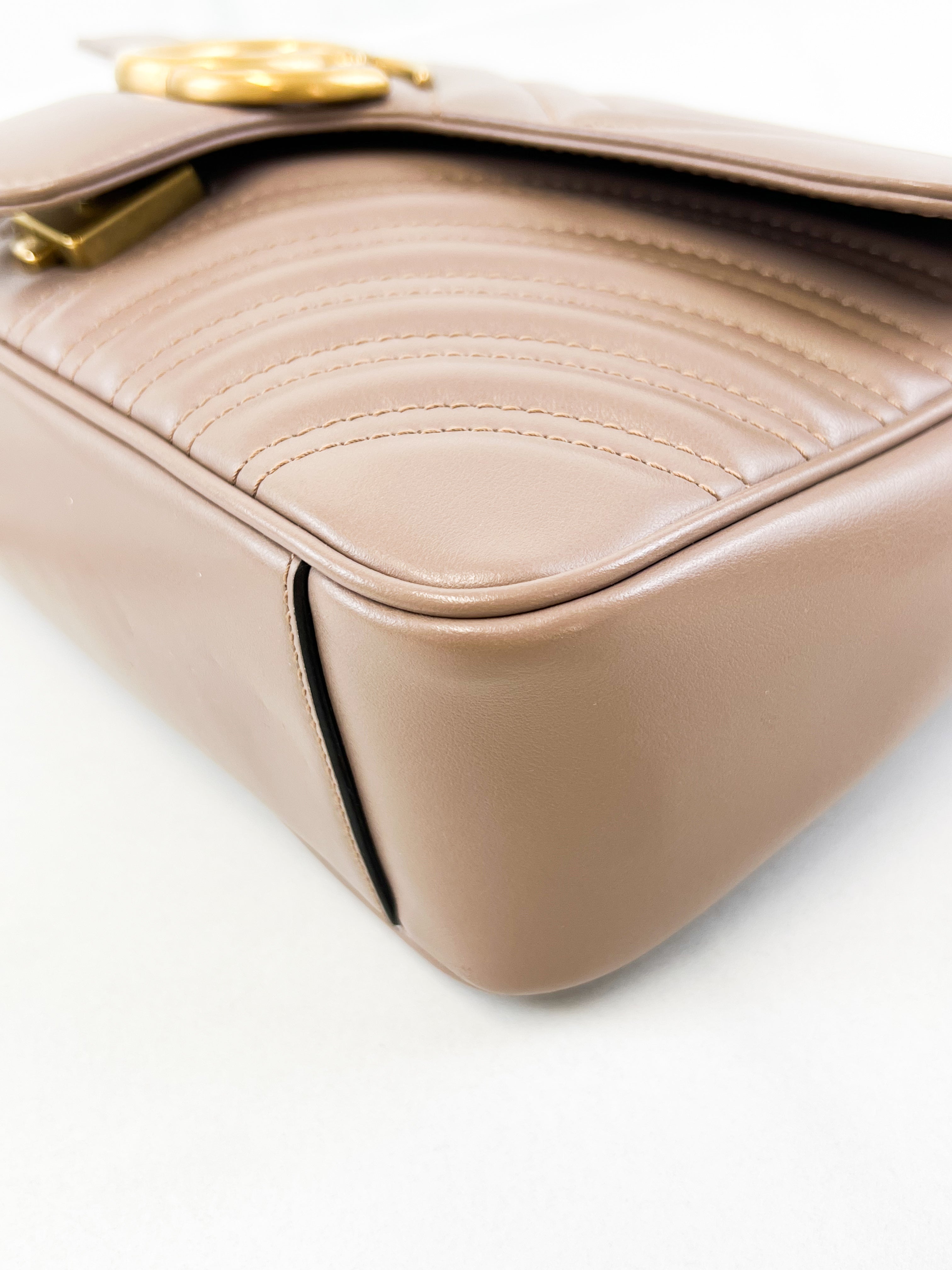 Gucci Taupe GG Marmont Matelasse Small Flap Shoulder Bag