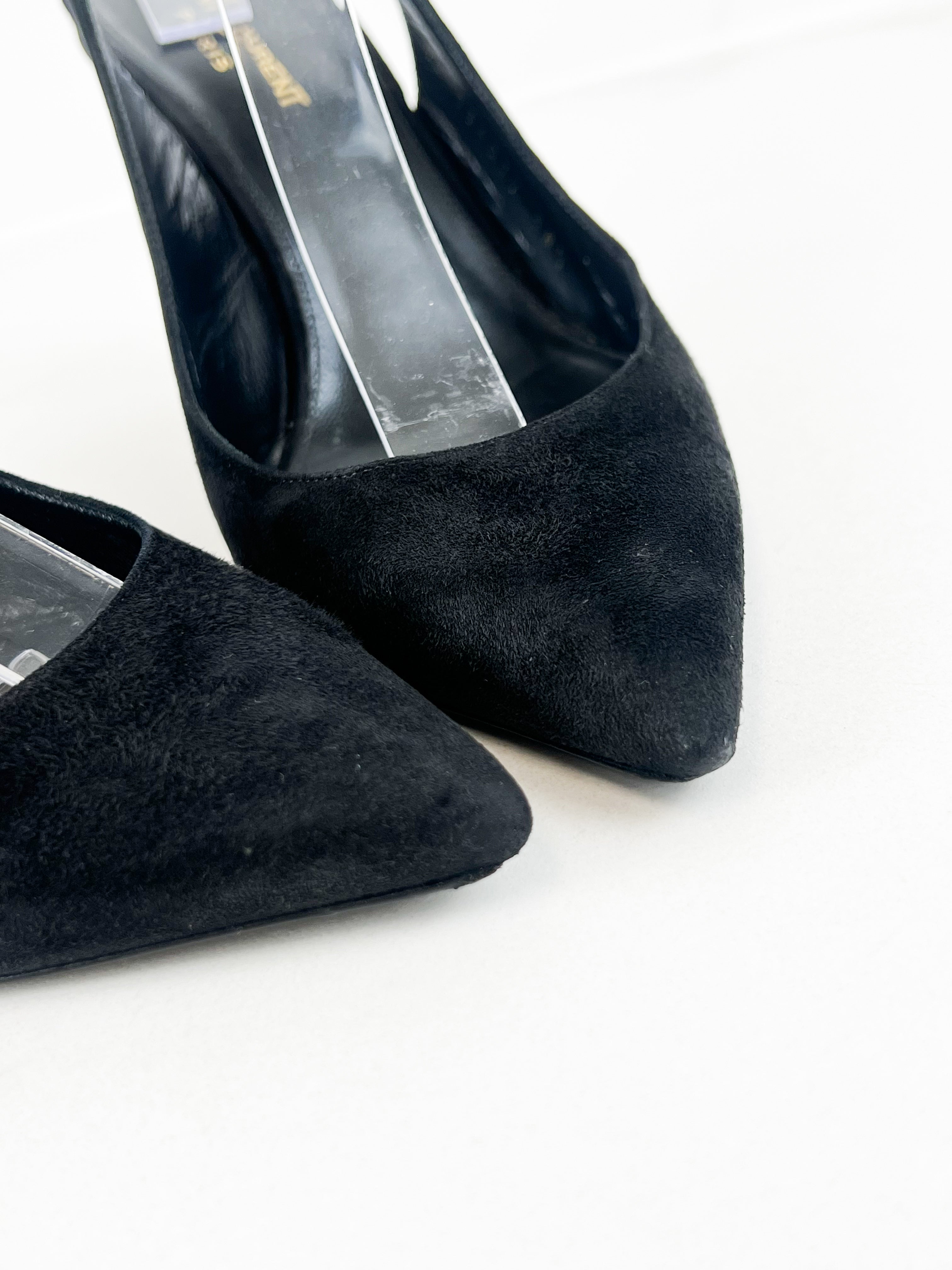 Saint Laurent Black Suede Strap Opyum Pumps Size 38.5