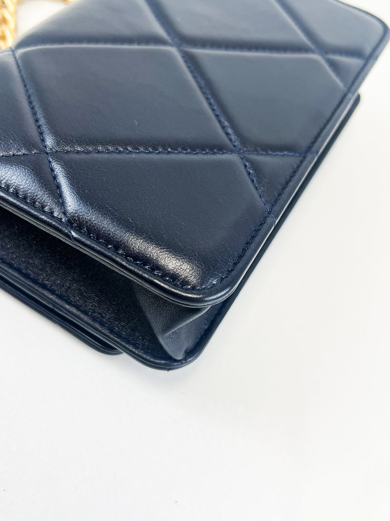 Chanel 19 Navy Wallet on Chain WOC in Lambskin Leather