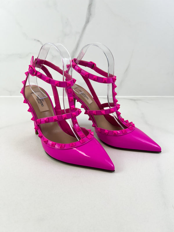Valentino Fluro Pink Rockstud Pumps Size 39