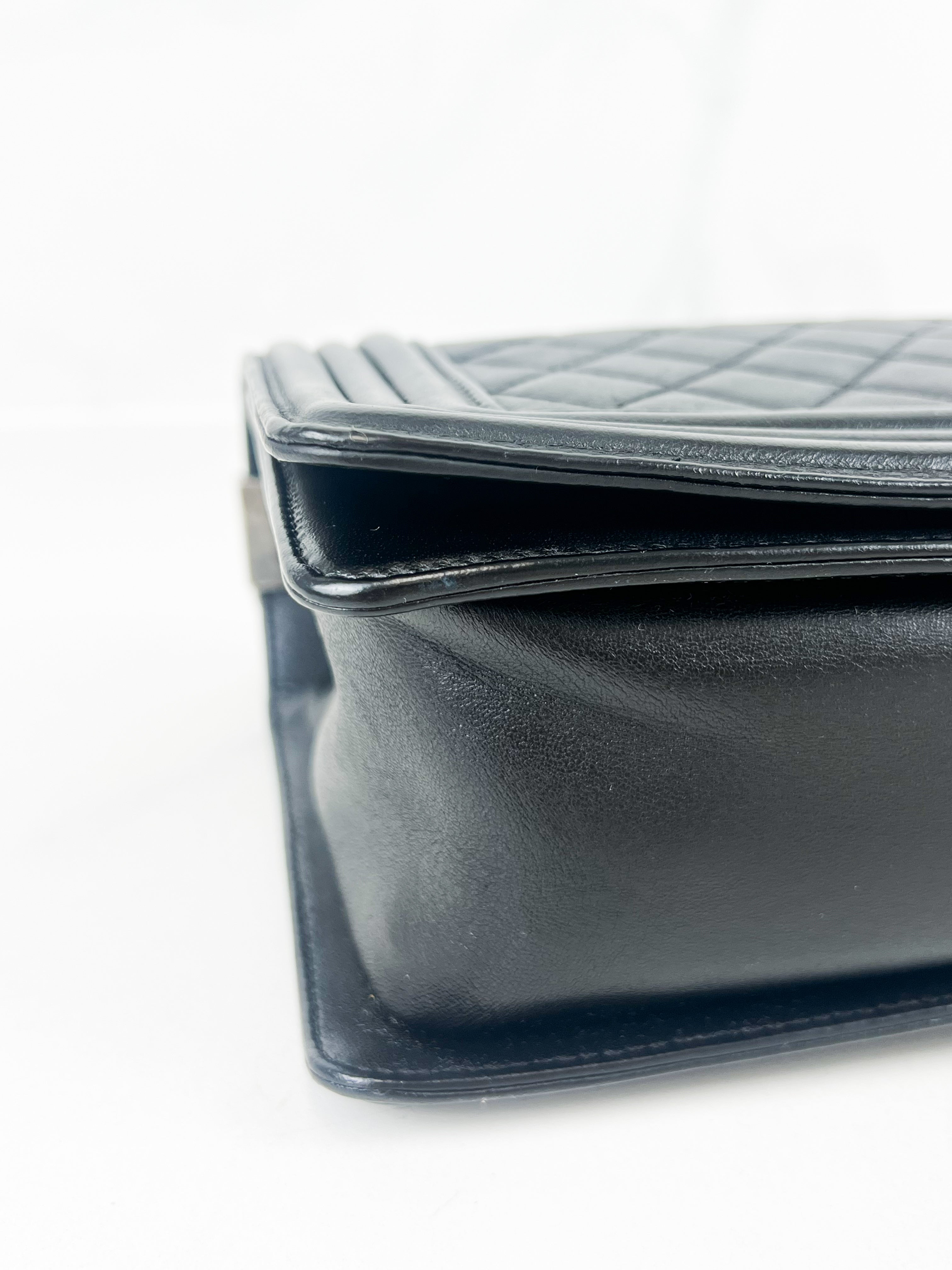 Chanel Old Medium Boy Bag in Black Quilted Lambskin with Ruthenium Hardware