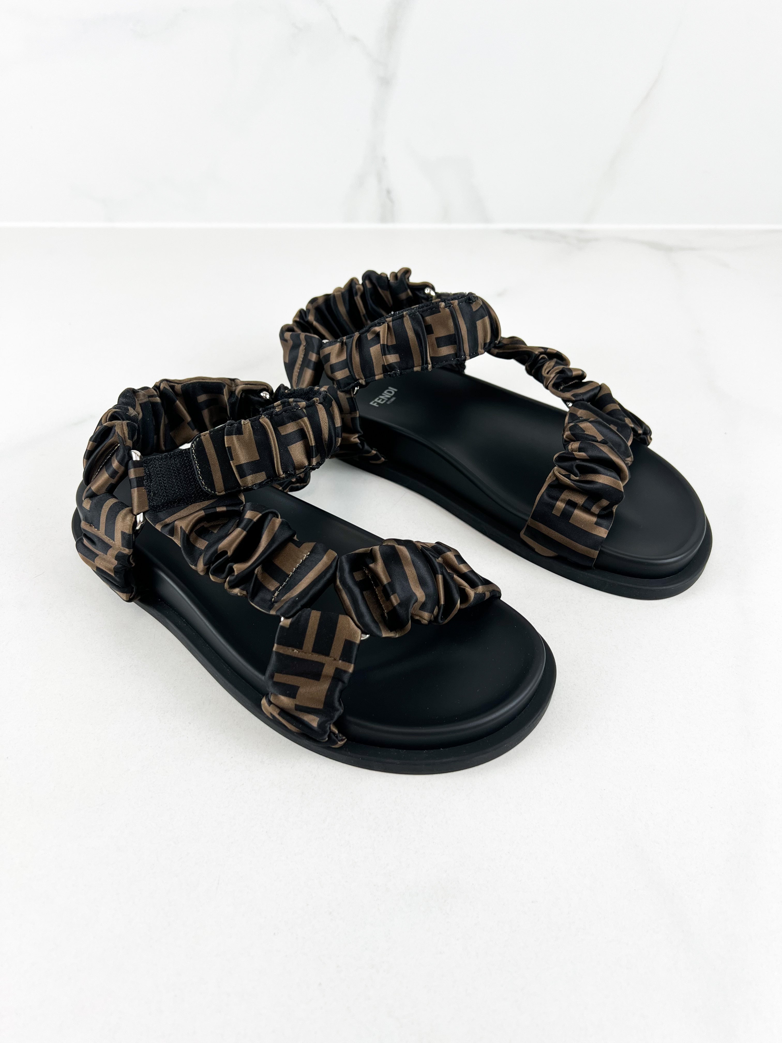 Fendi Feel Brown Satin Sandal Size 38