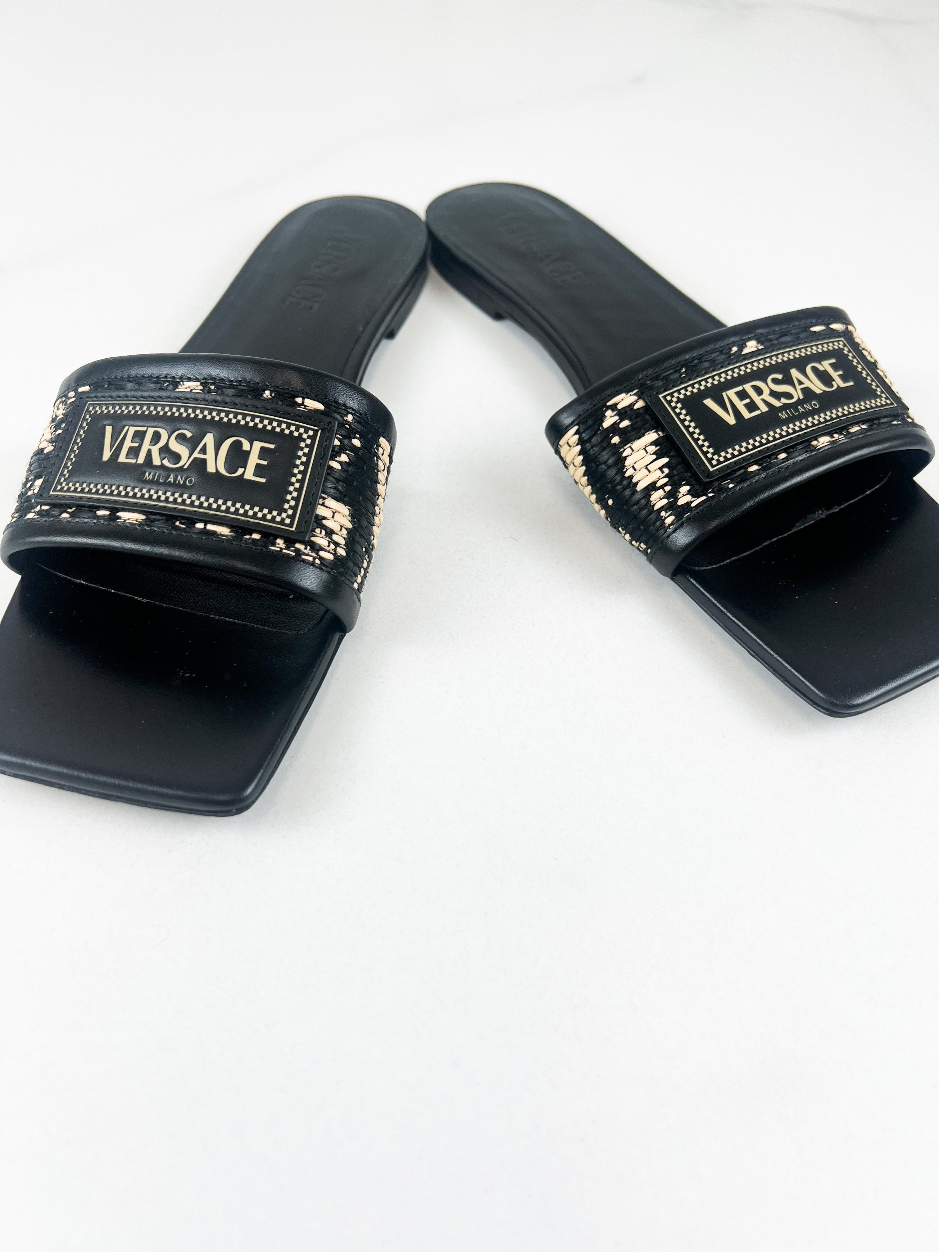 Versace Leather Slides in Black Size 39