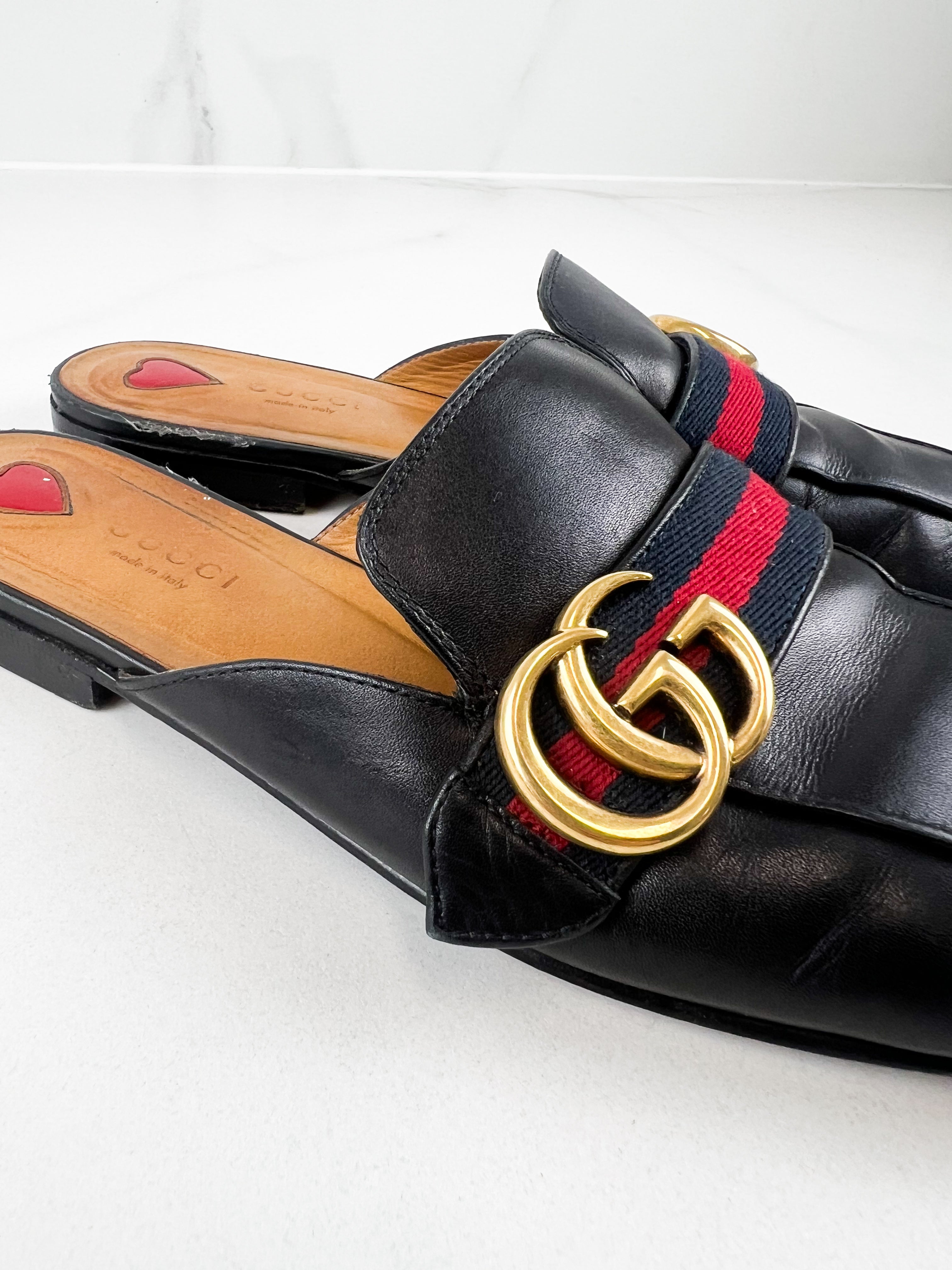 Gucci GG Peyton Leather Mules Size 37