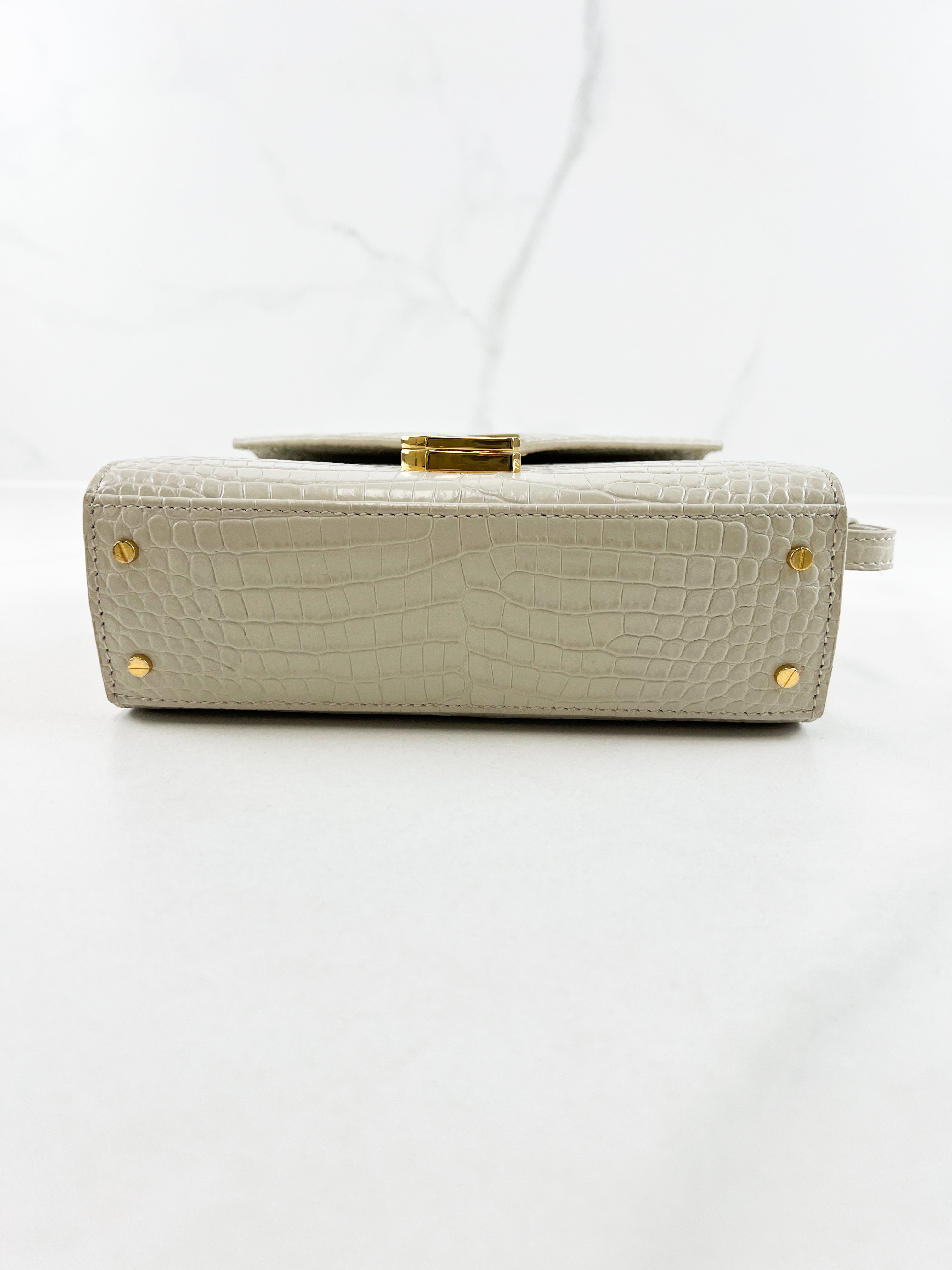 Saint Laurent Croc Embossed Cassandra Mini Top Handle GHW