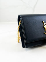 Saint Laurent Black Calfskin Monogram Kate Tassel Chain Wallet GHW