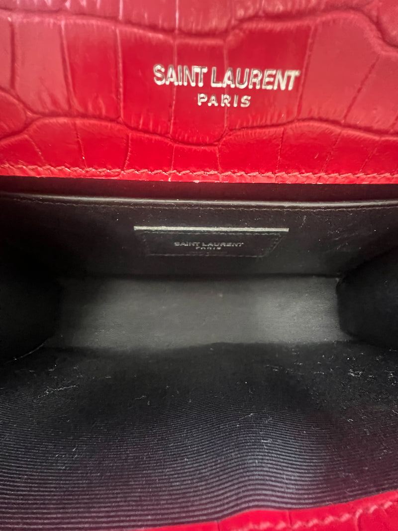 Saint Laurent Red Mini Kate Tassel Croc