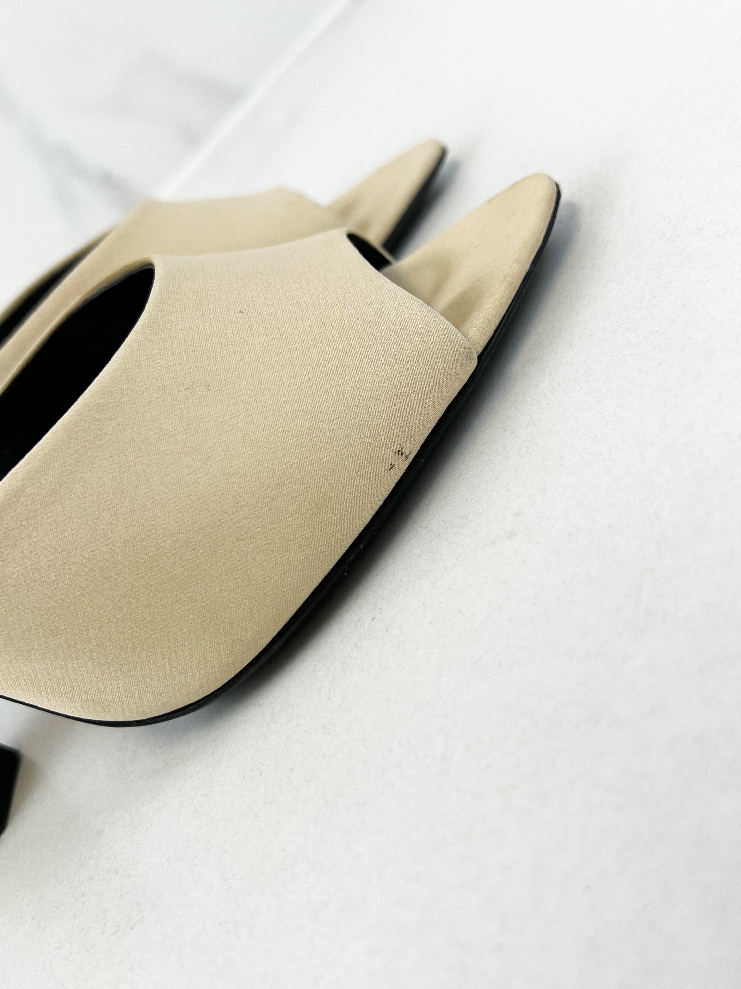 Saint Laurent Suite Silk Satin Mules in Natural