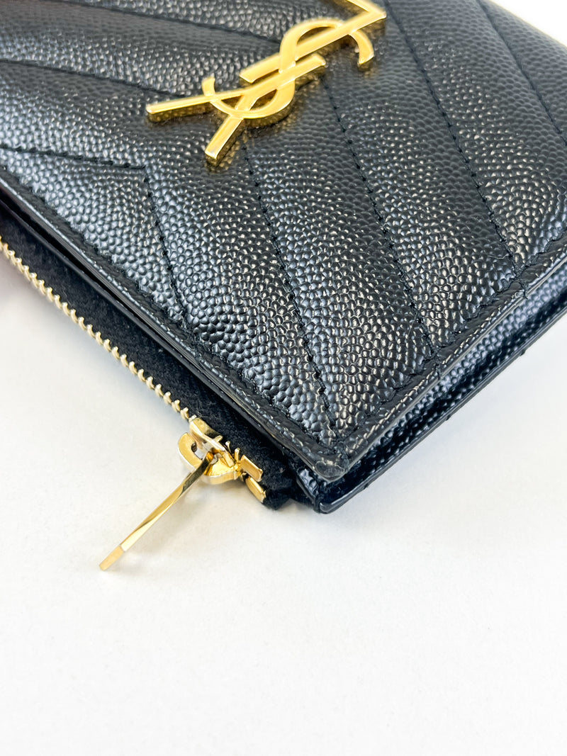 Saint Laurent Cassandre Matelasse Bi-fold Wallet in Grain De Poudre Embossed Leather