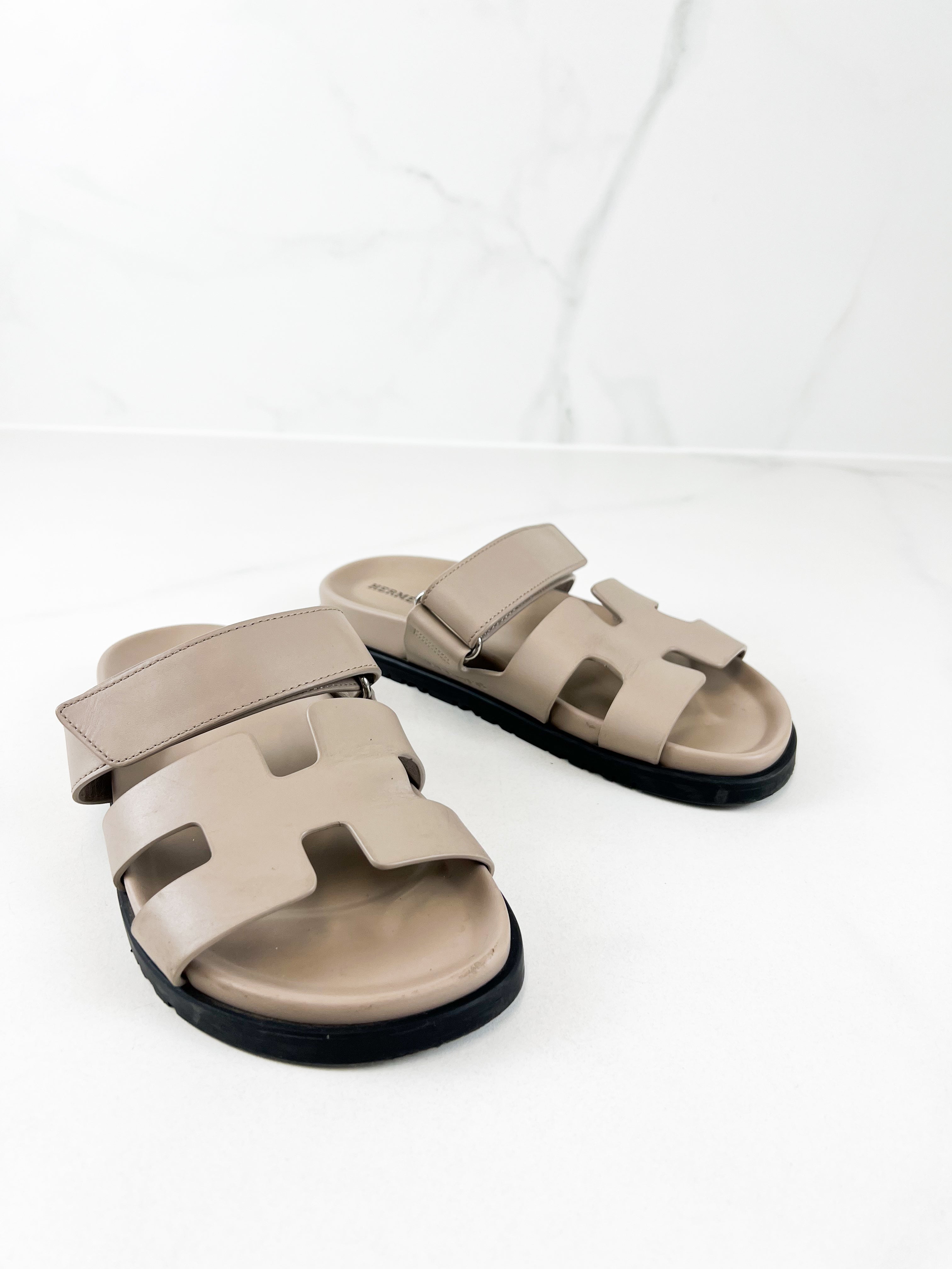 Hermes Chypre Sandals Beige Size 37.5