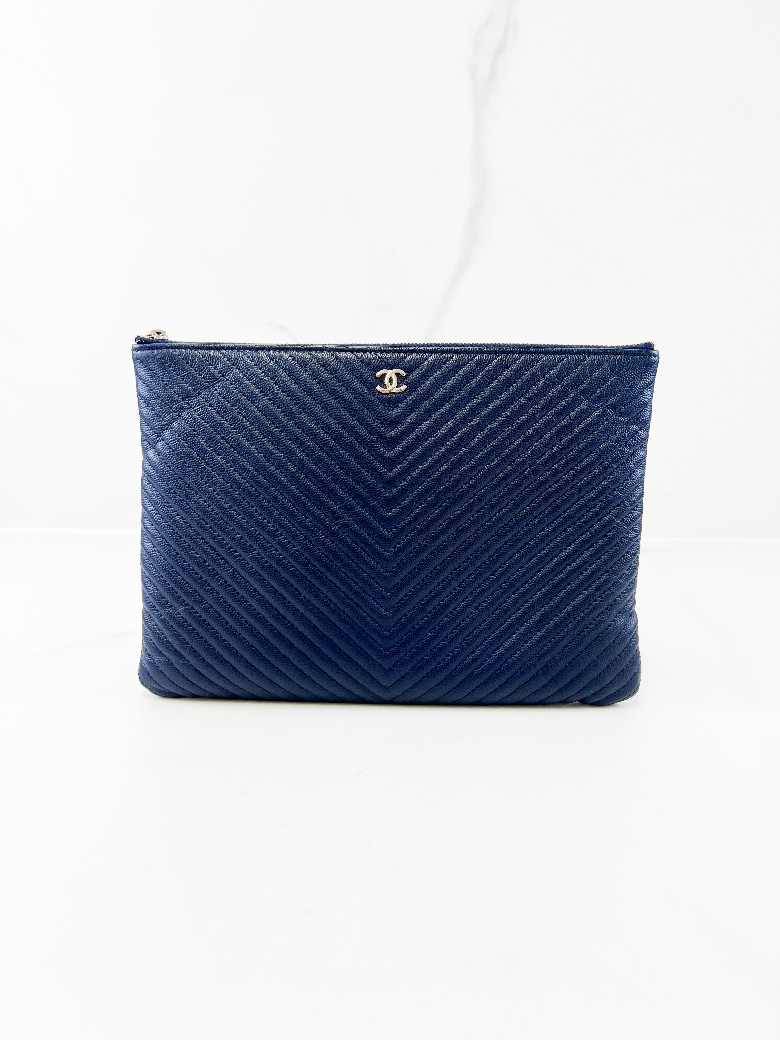 Chanel Large O Case Clutch in Navy Caviar