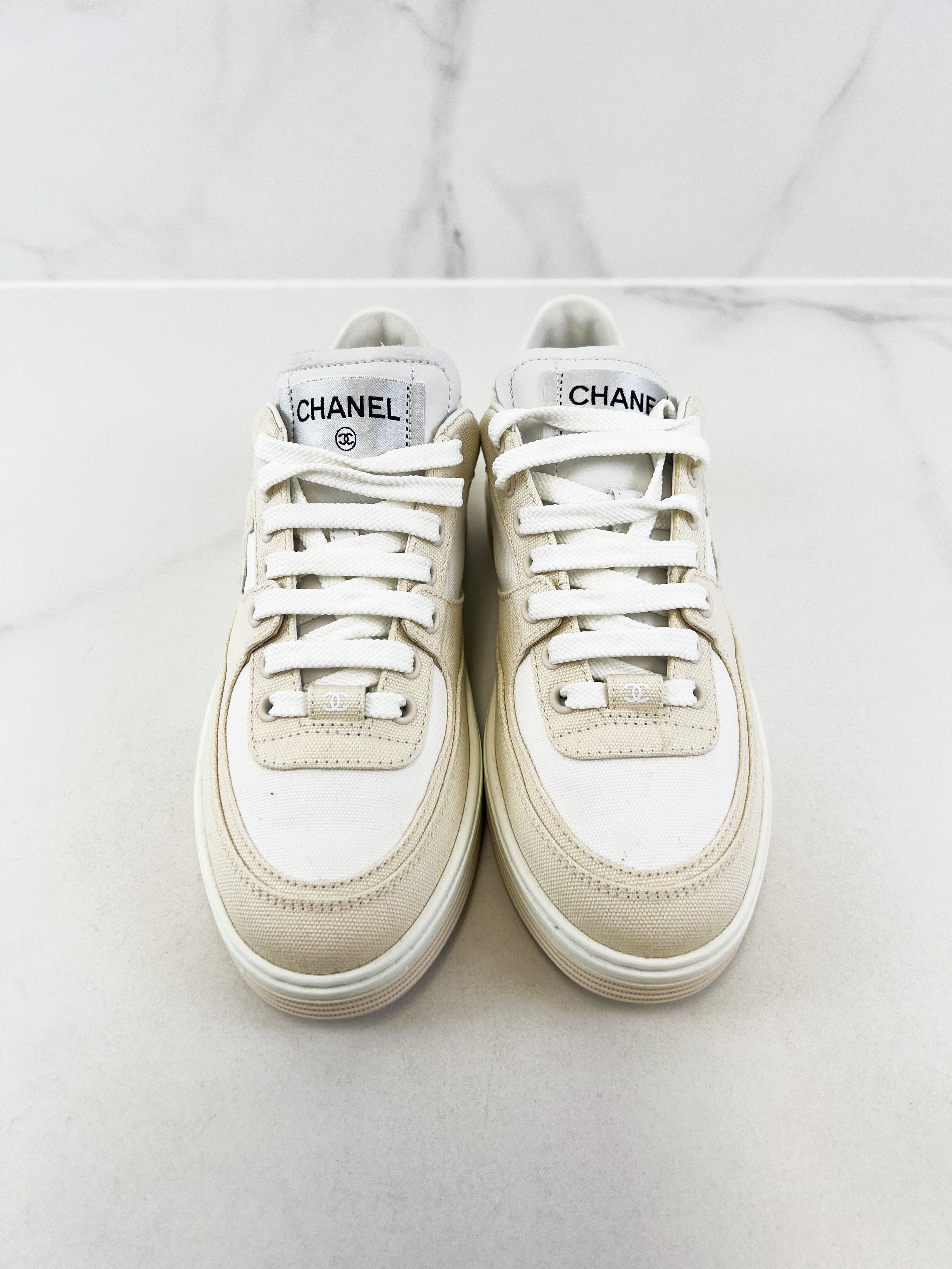 Chanel CC Cream Sneaker Size 37