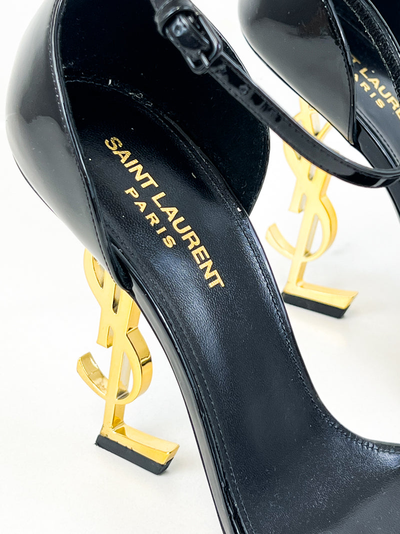Saint Laurent Opyum Leather Black Sandal Size 40