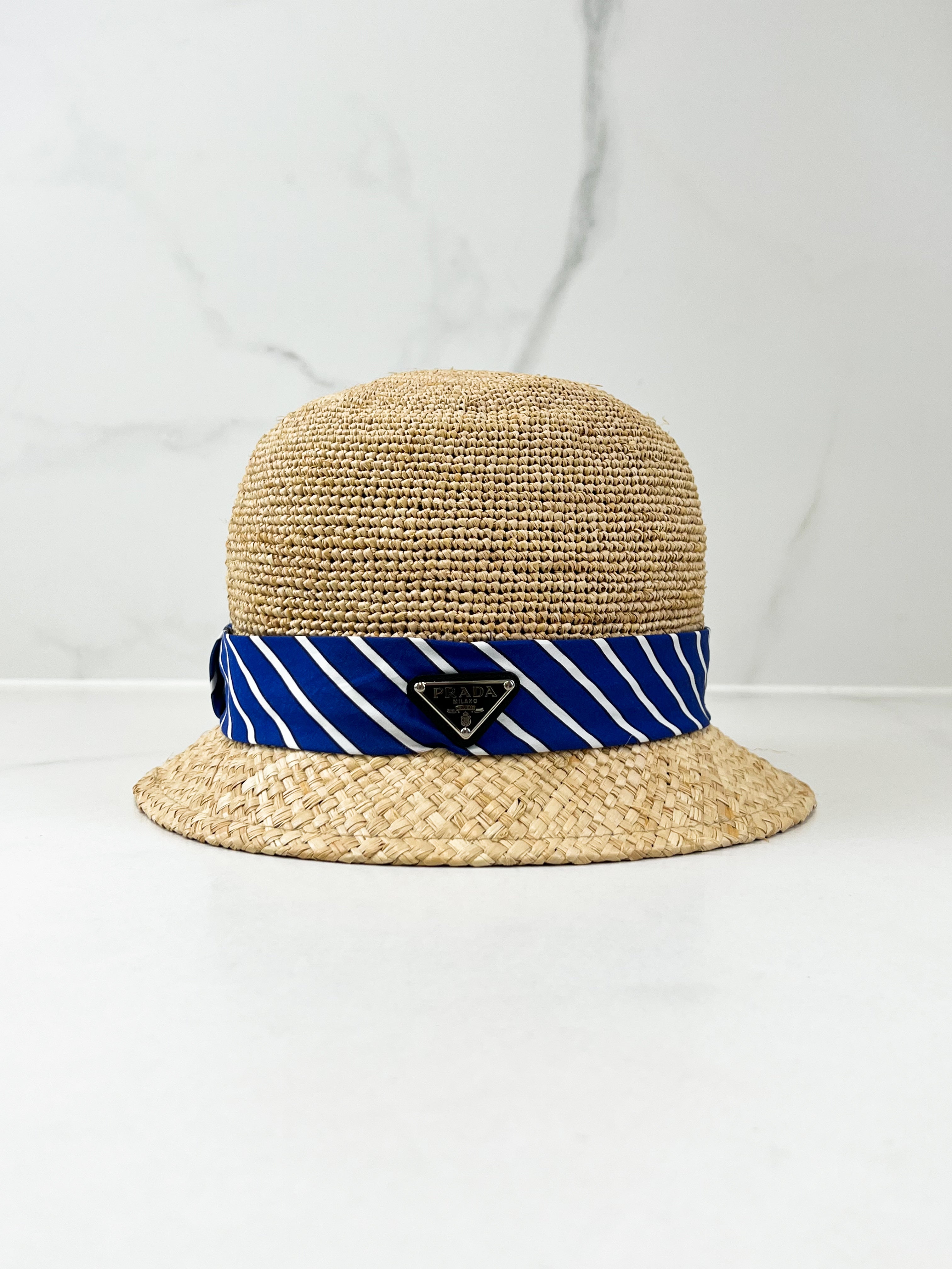 Prada Raffia Bucket Hat Size Medium