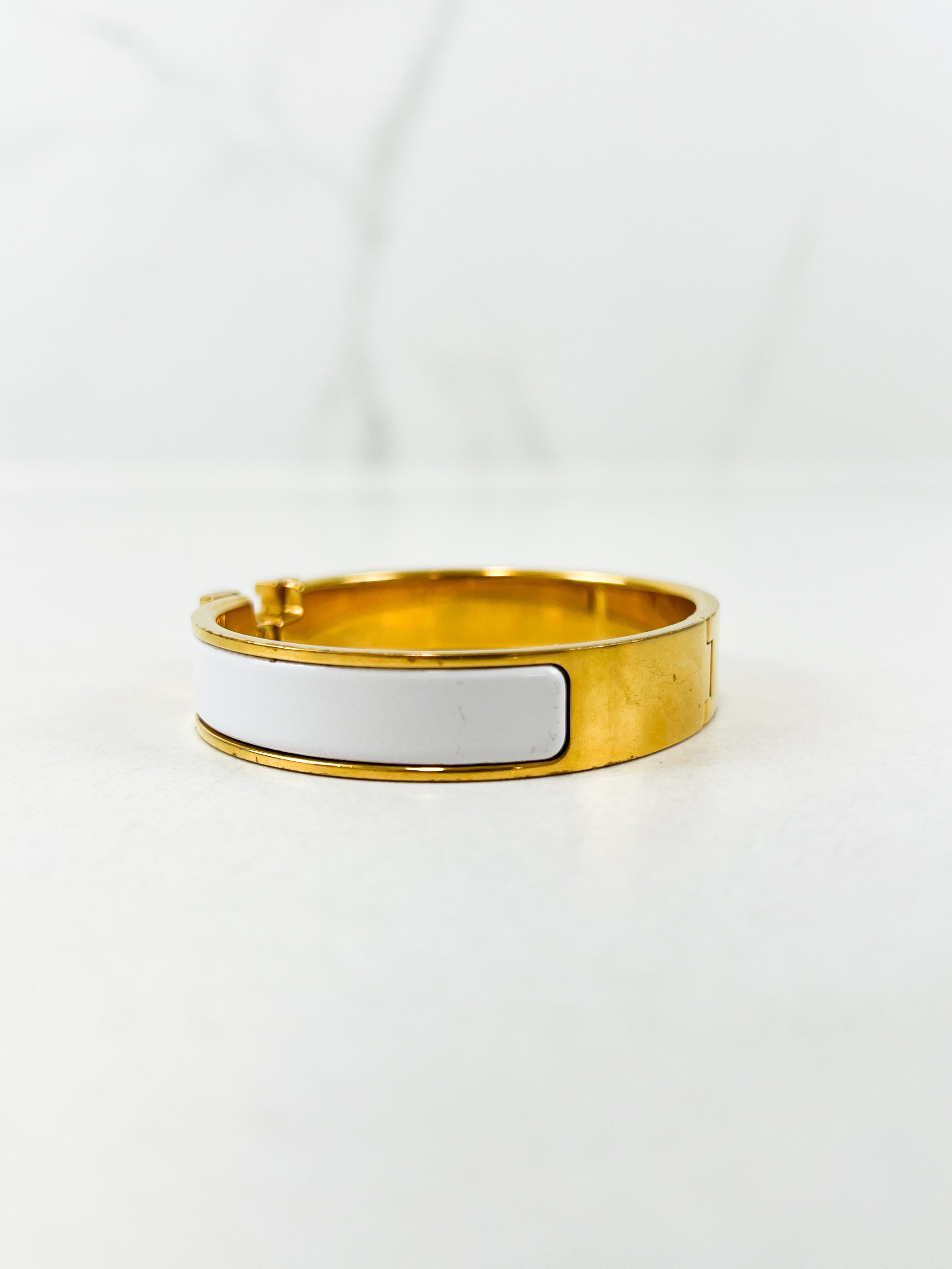 Hermes Clic H White Enamel Bracelet