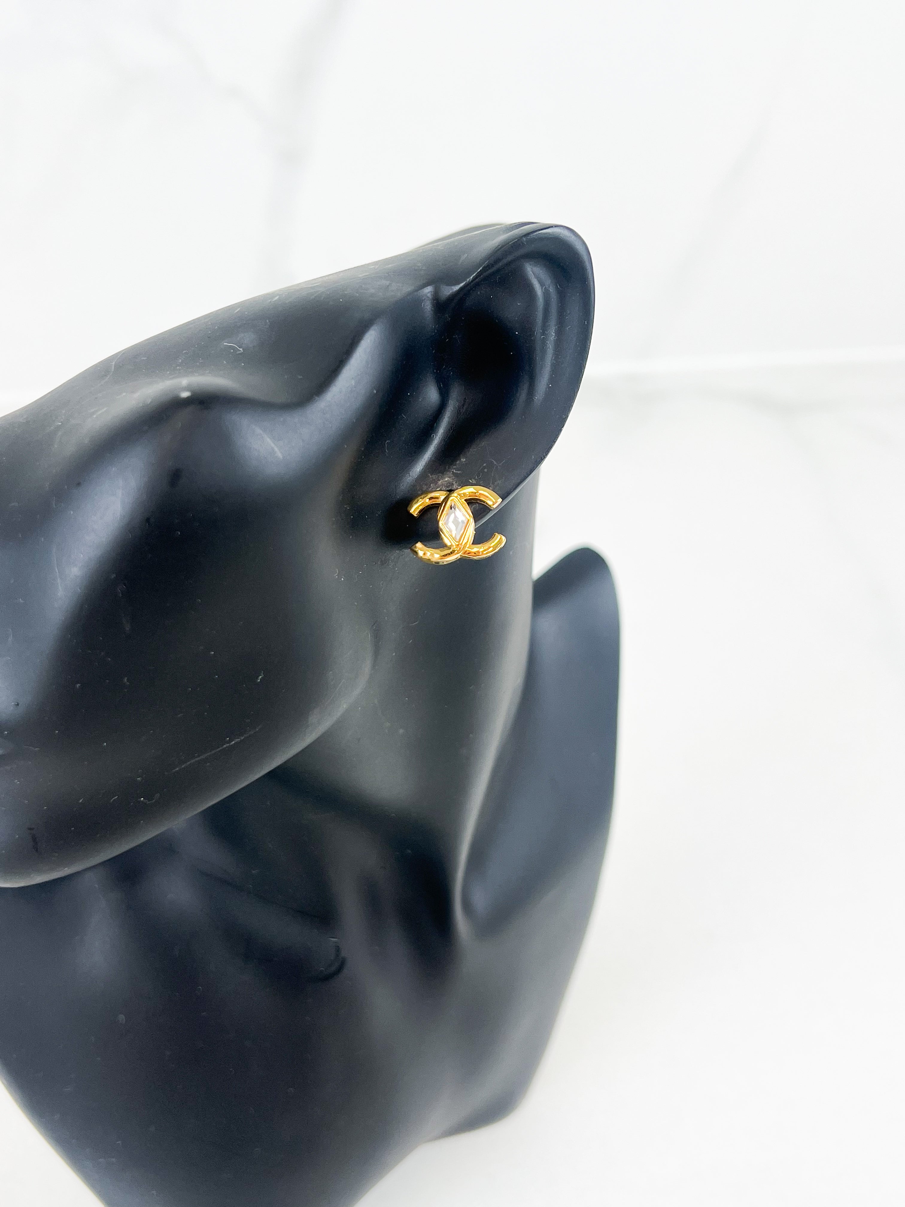 Chanel CC Gold Crystal Stud Earrings