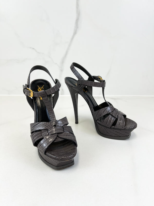 Saint Laurent Grey Leather Tributes 135mm Size 37.5