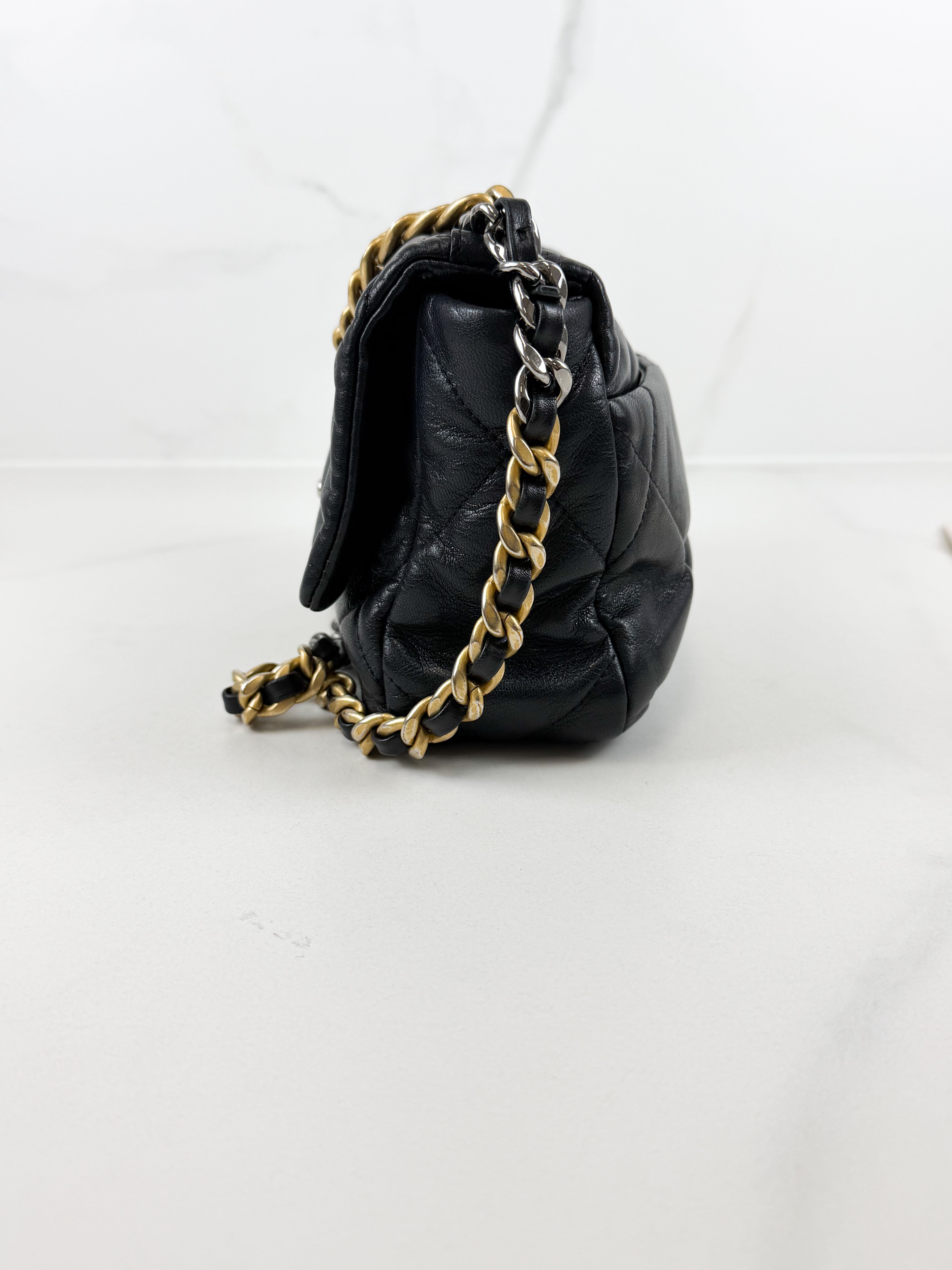 Chanel Black Small Lambskin 19 with Gold & Silver Tone Hardware