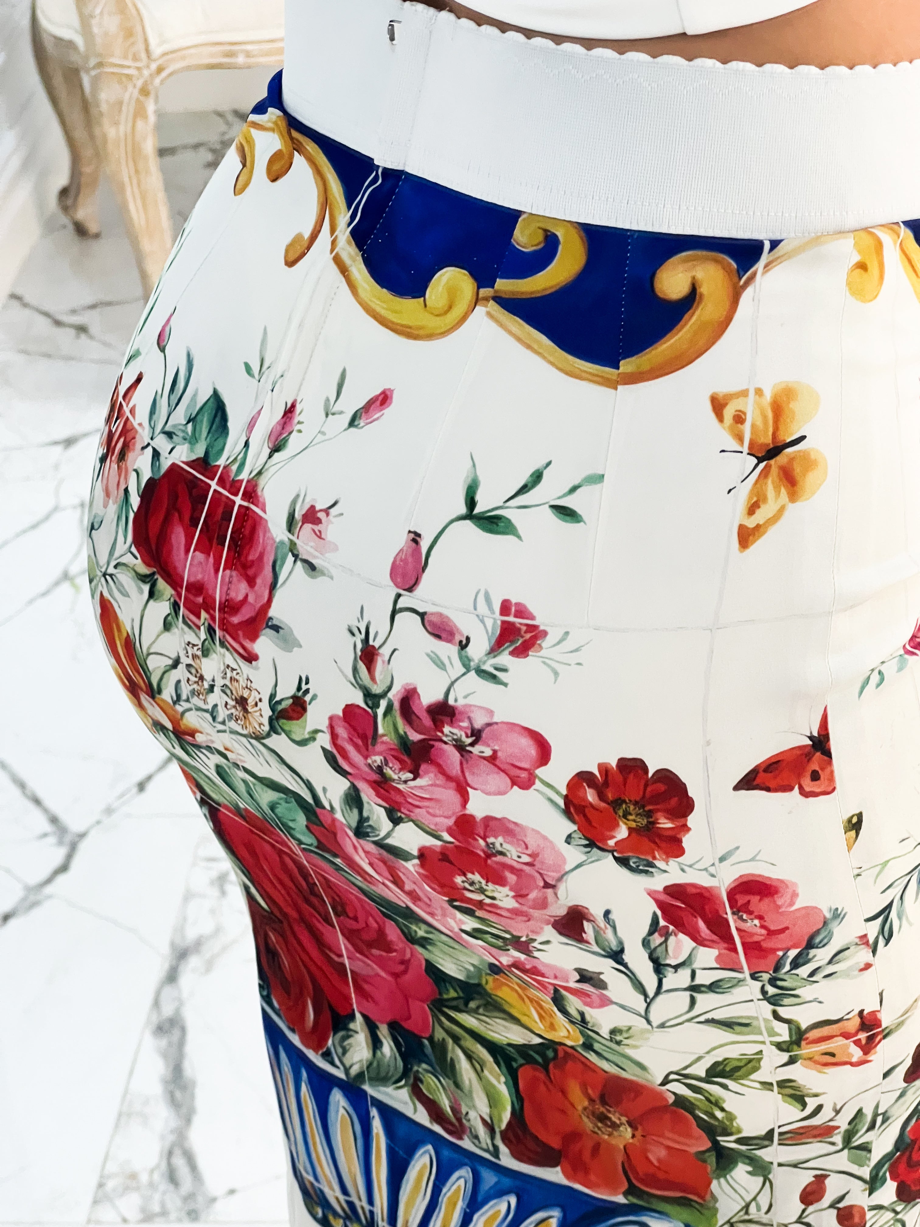 Dolce & Gabbana Multicolour Floral Vase Silk Skirt