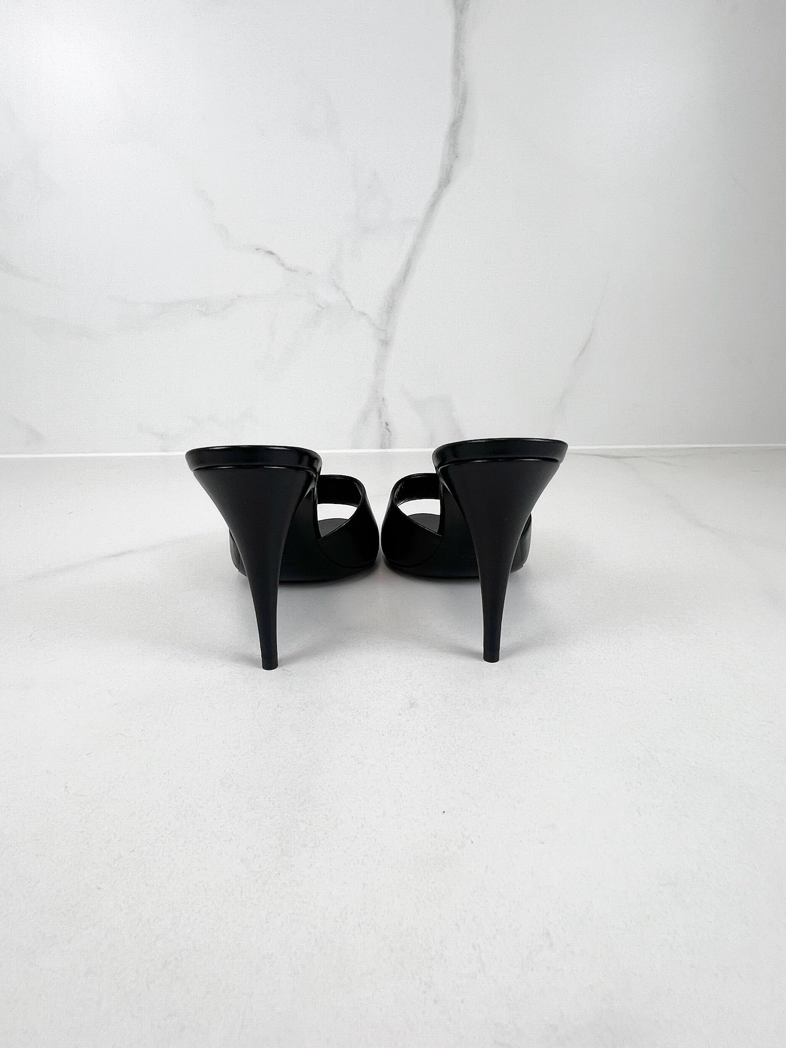 Saint Laurent Black Leather Belfagor Open Toe Slide Sandals Size 38