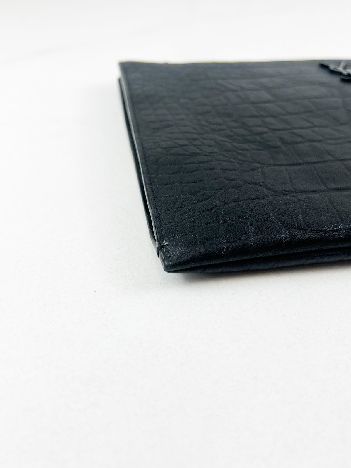 Saint Laurent Croc Embossed Pouch with Black Hardware