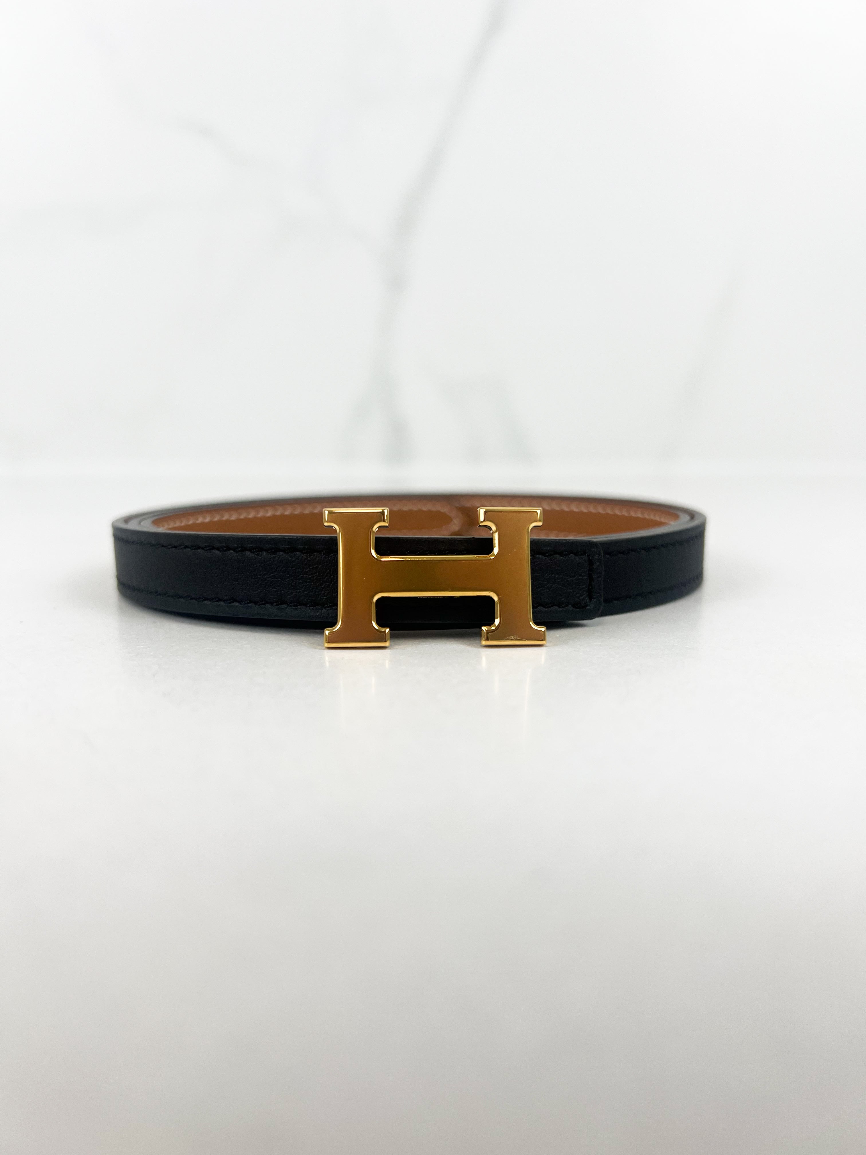 Hermes Mini 5352 H Belt Buckle & Reversible Leather Strap 13mm Size 80 with GHW