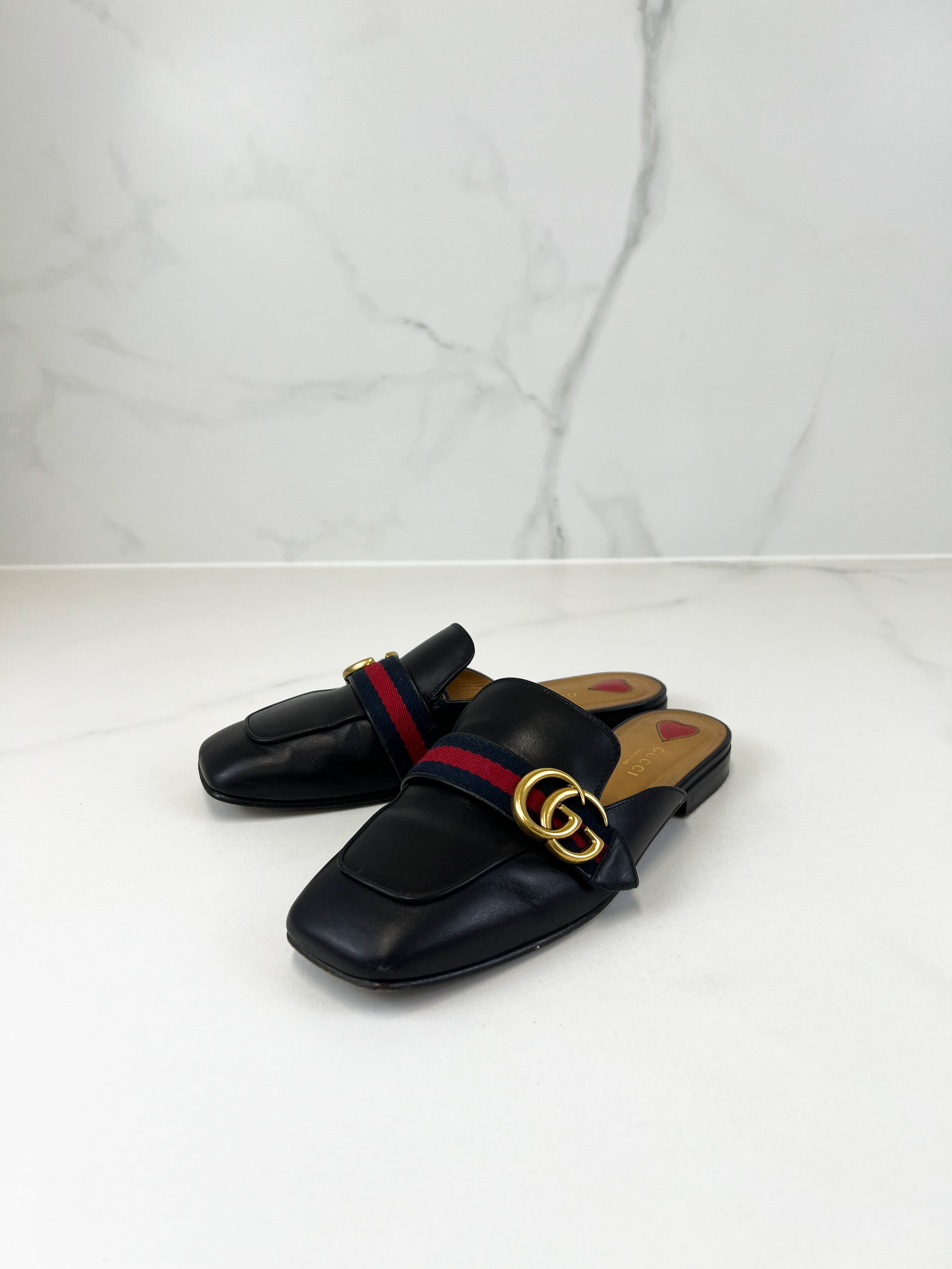 Gucci GG Peyton Leather Mules Size 37