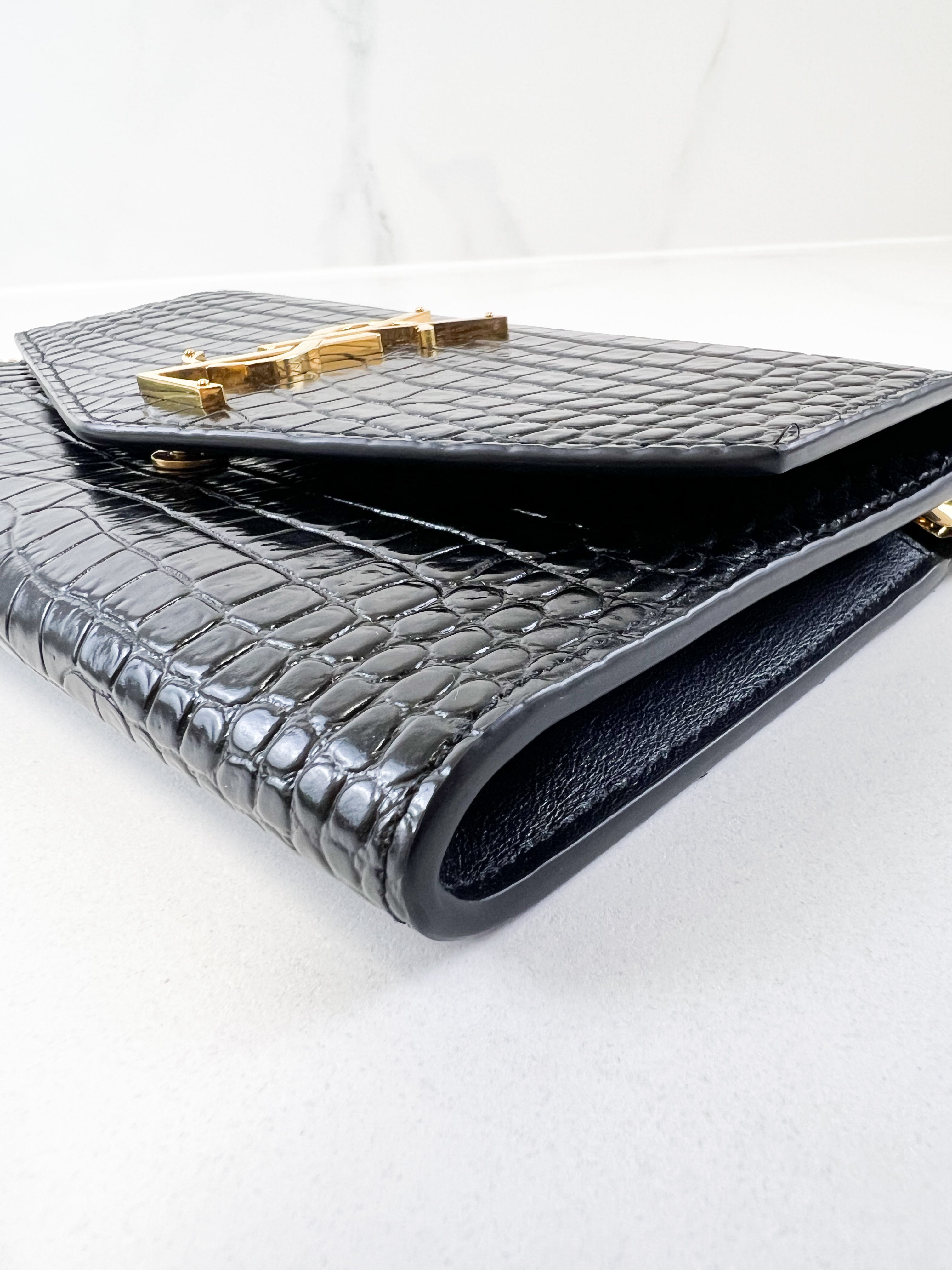 Saint Laurent Uptown Chain Wallet in Croc Leather