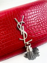 Saint Laurent Red Mini Kate Tassel Croc